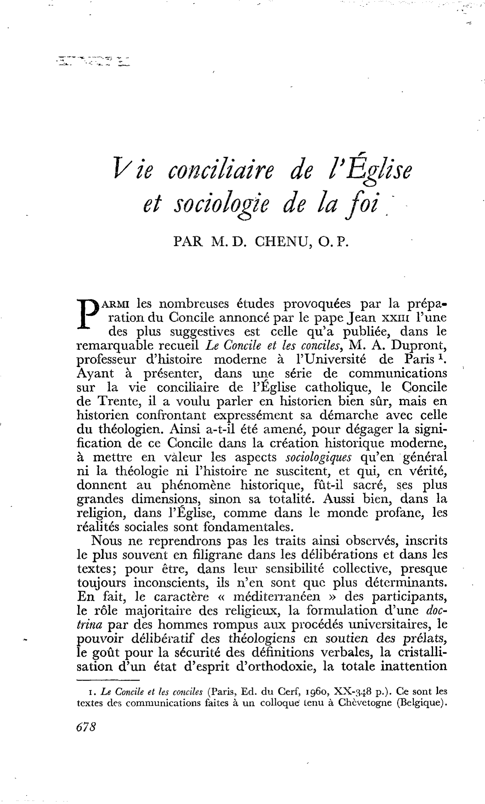 Vie conciliaire de l’Église et sociologie de la foi