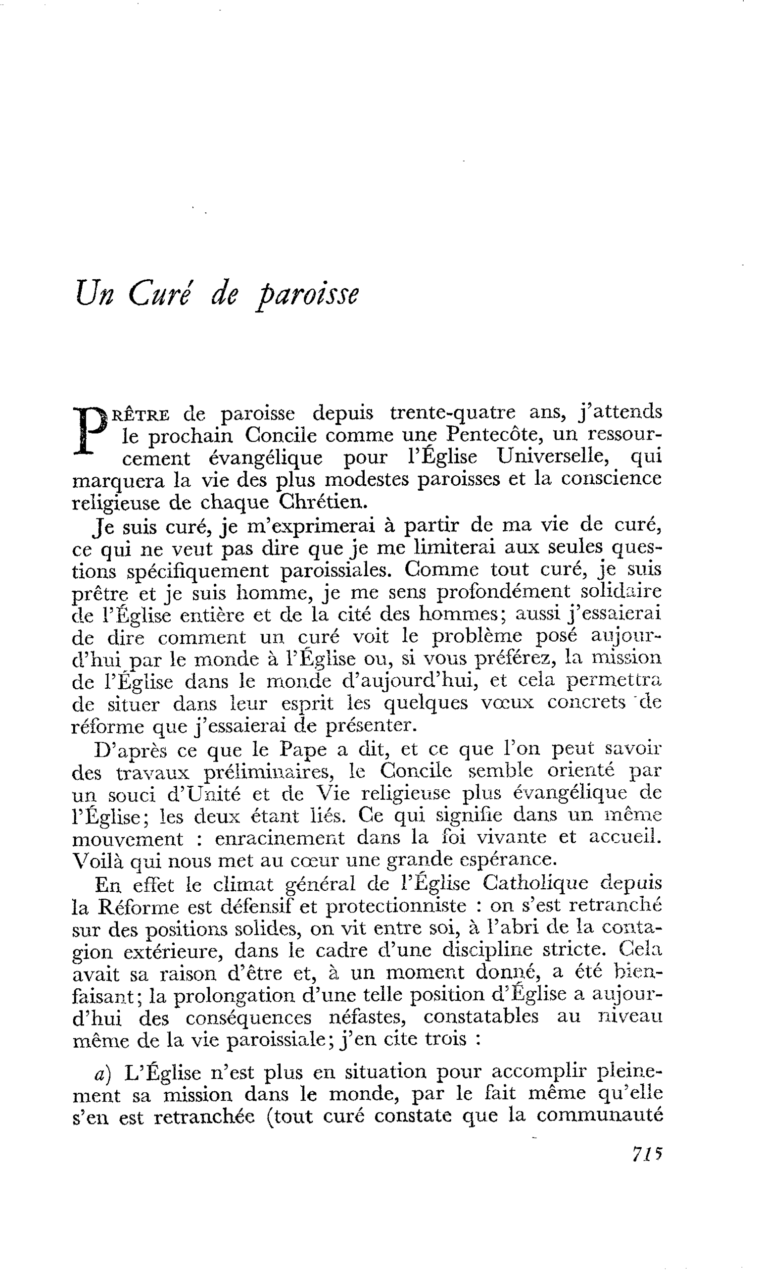 Un Curé de paroisse