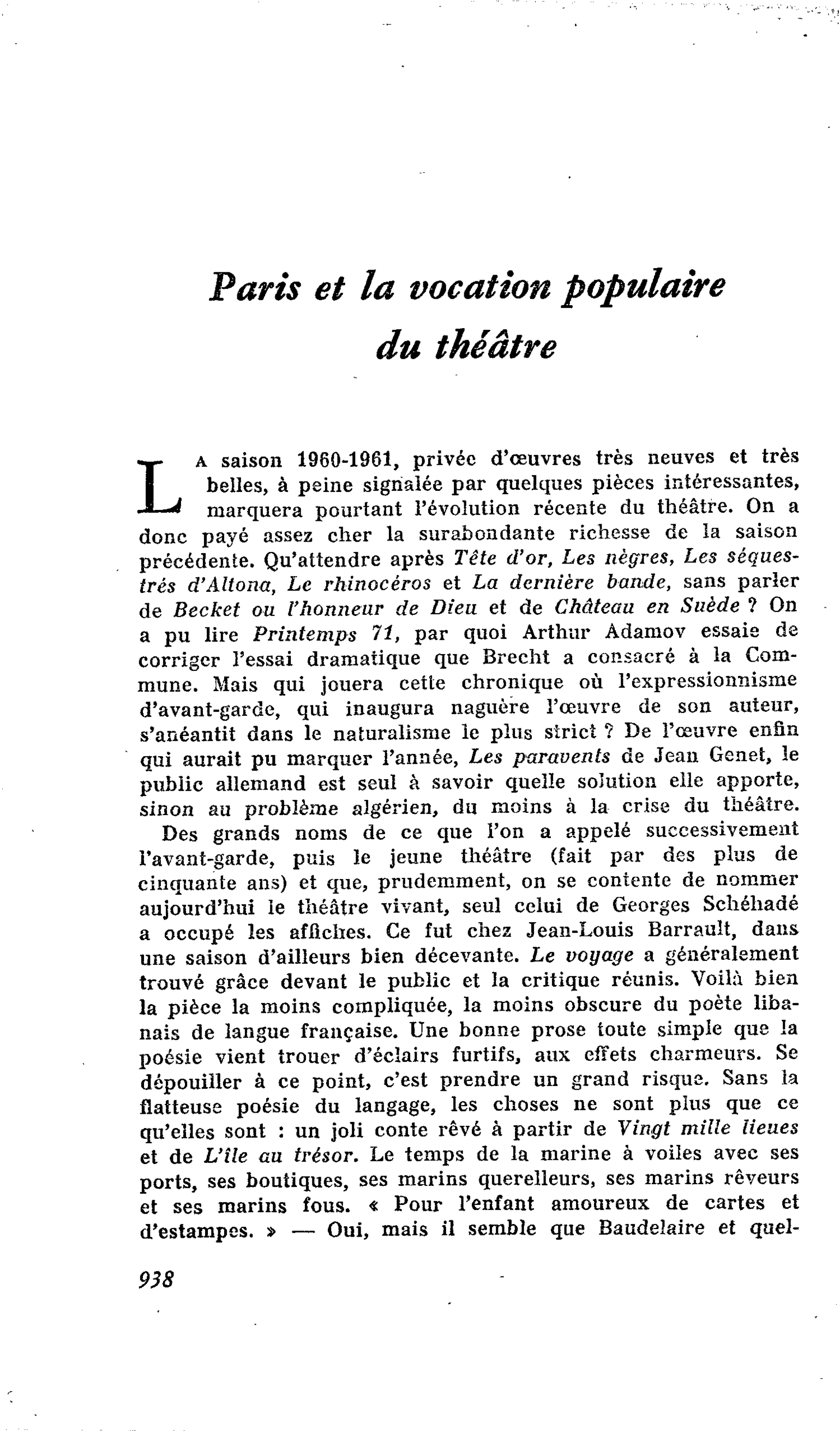 Parts et la vocation populaire du théâtre