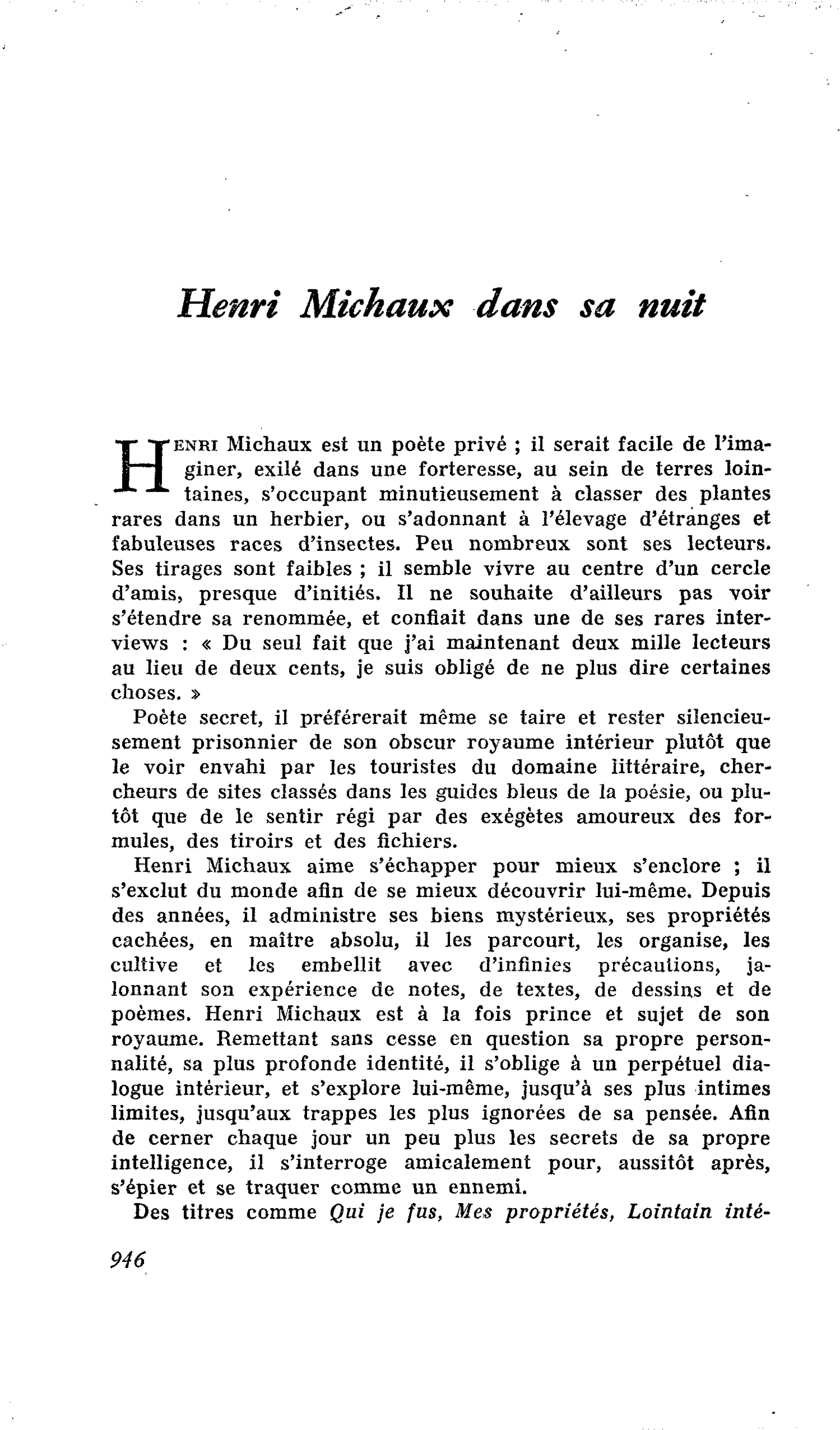 Henri Michaux dans sa nuit