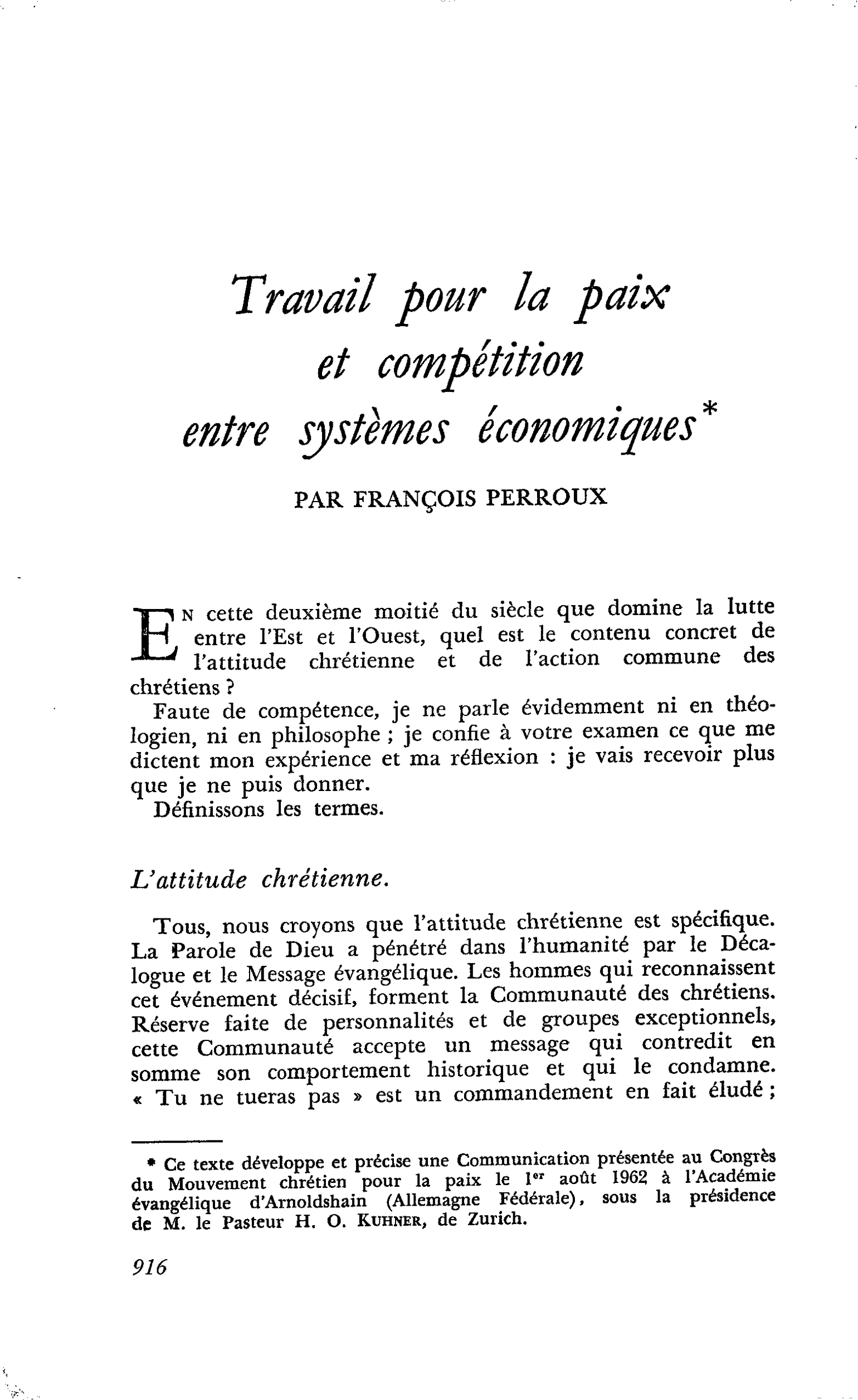 Travail pour la paix et compétition entre systèmes économiques