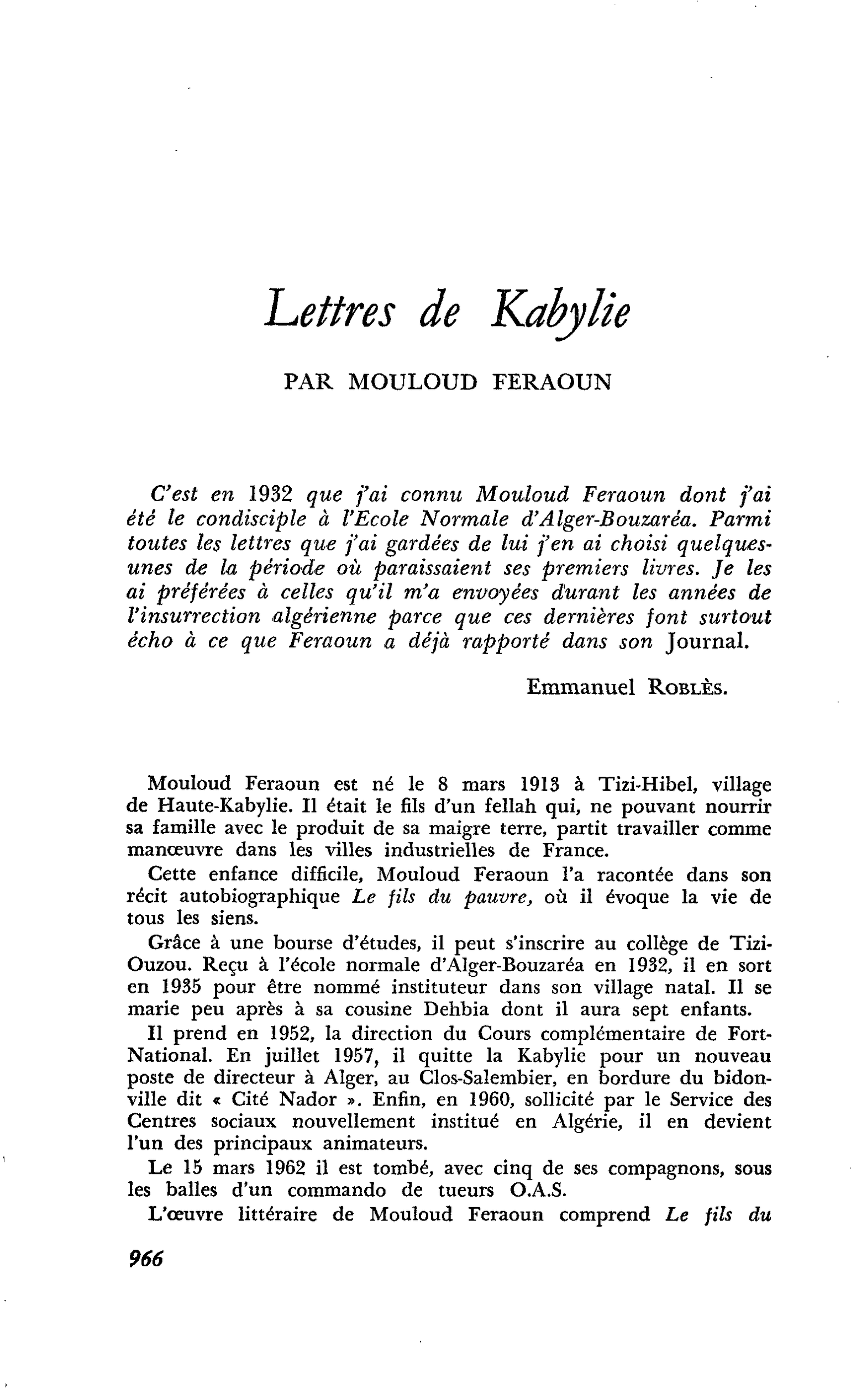 Lettres de Kabylie