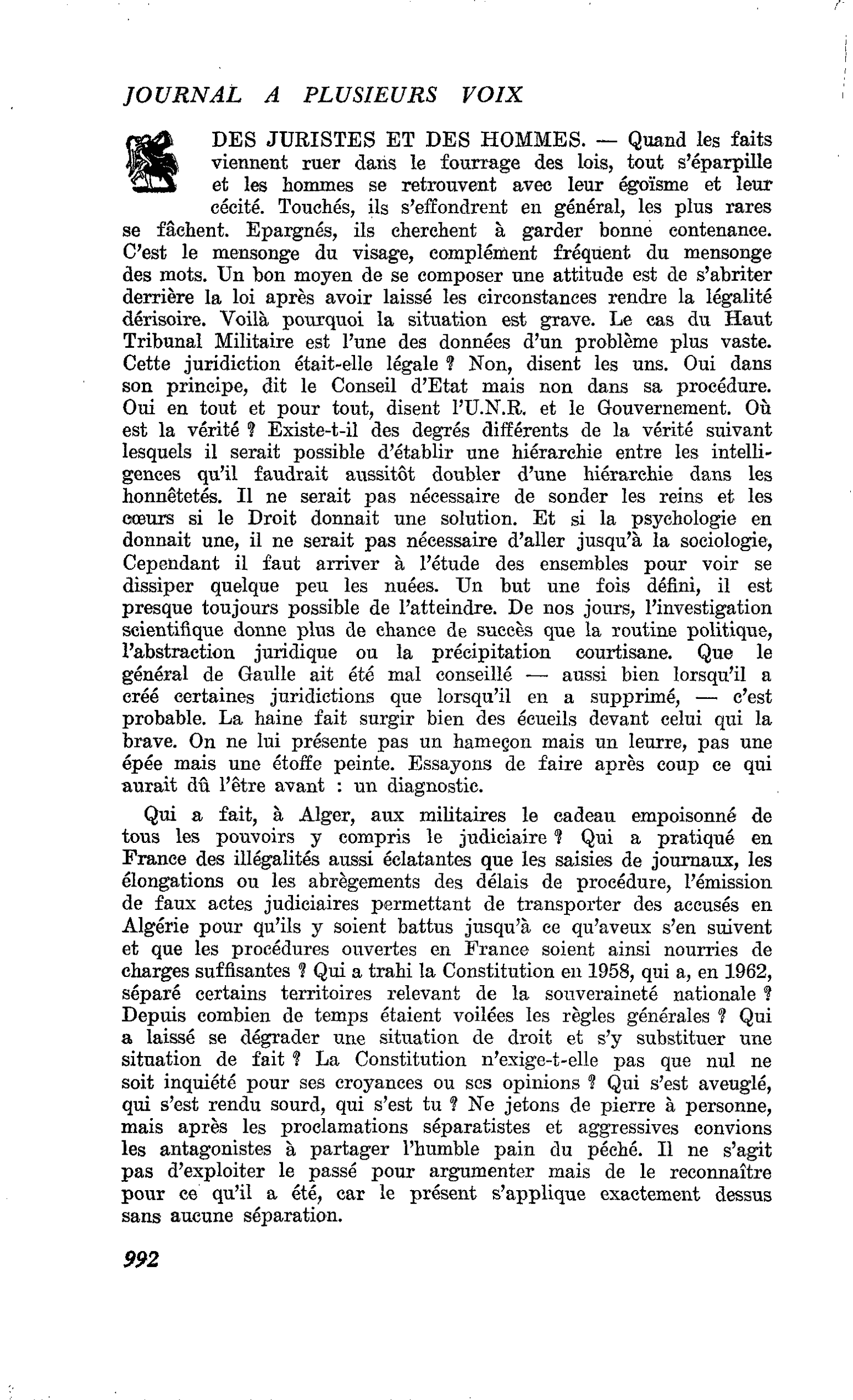 DES JURISTES ET DES HOMMES