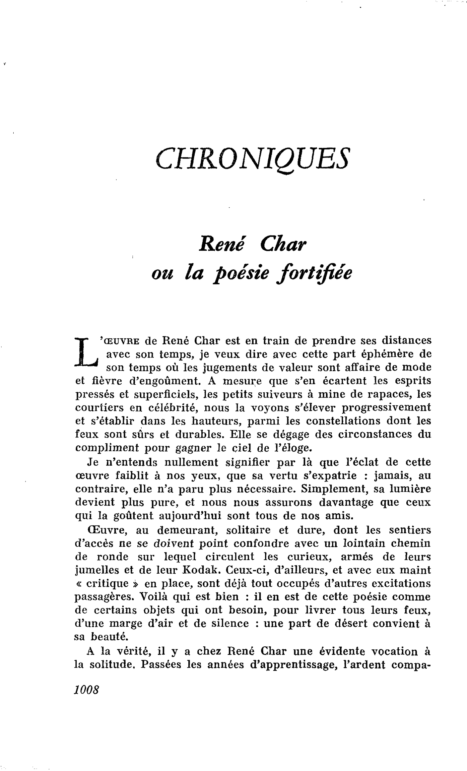 René Char ou la poésie fortifiée