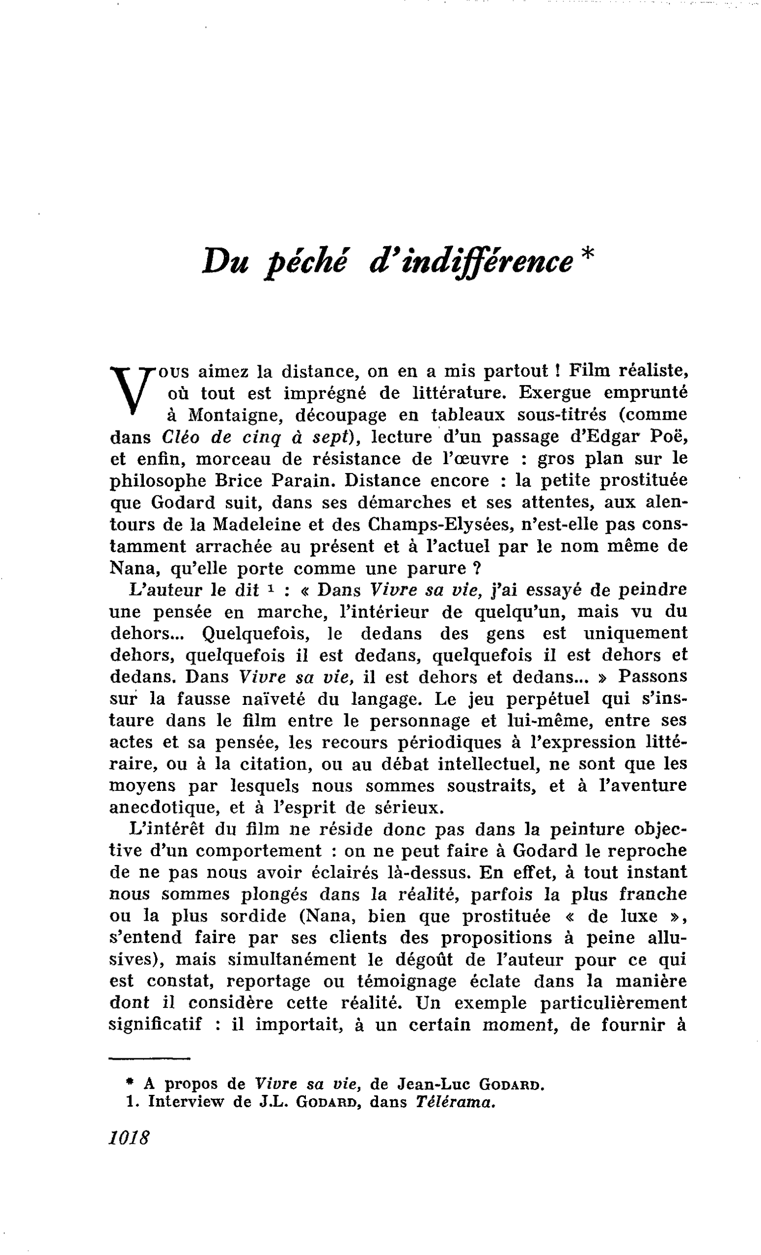 Du péché d’indifférence