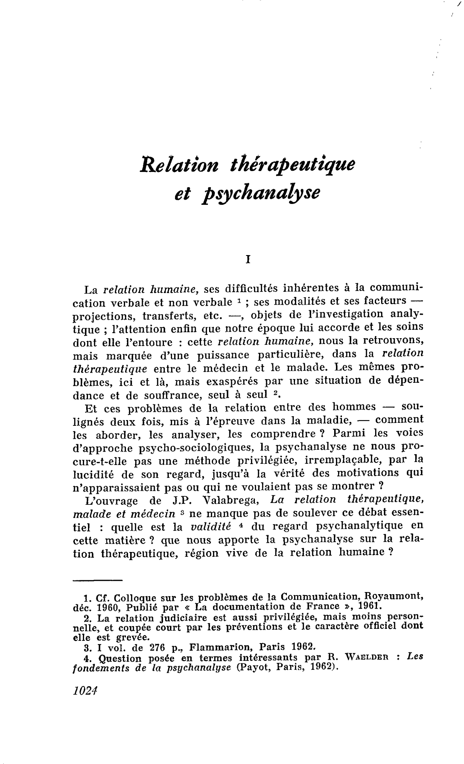 Relation thérapeutique et psychanalyse