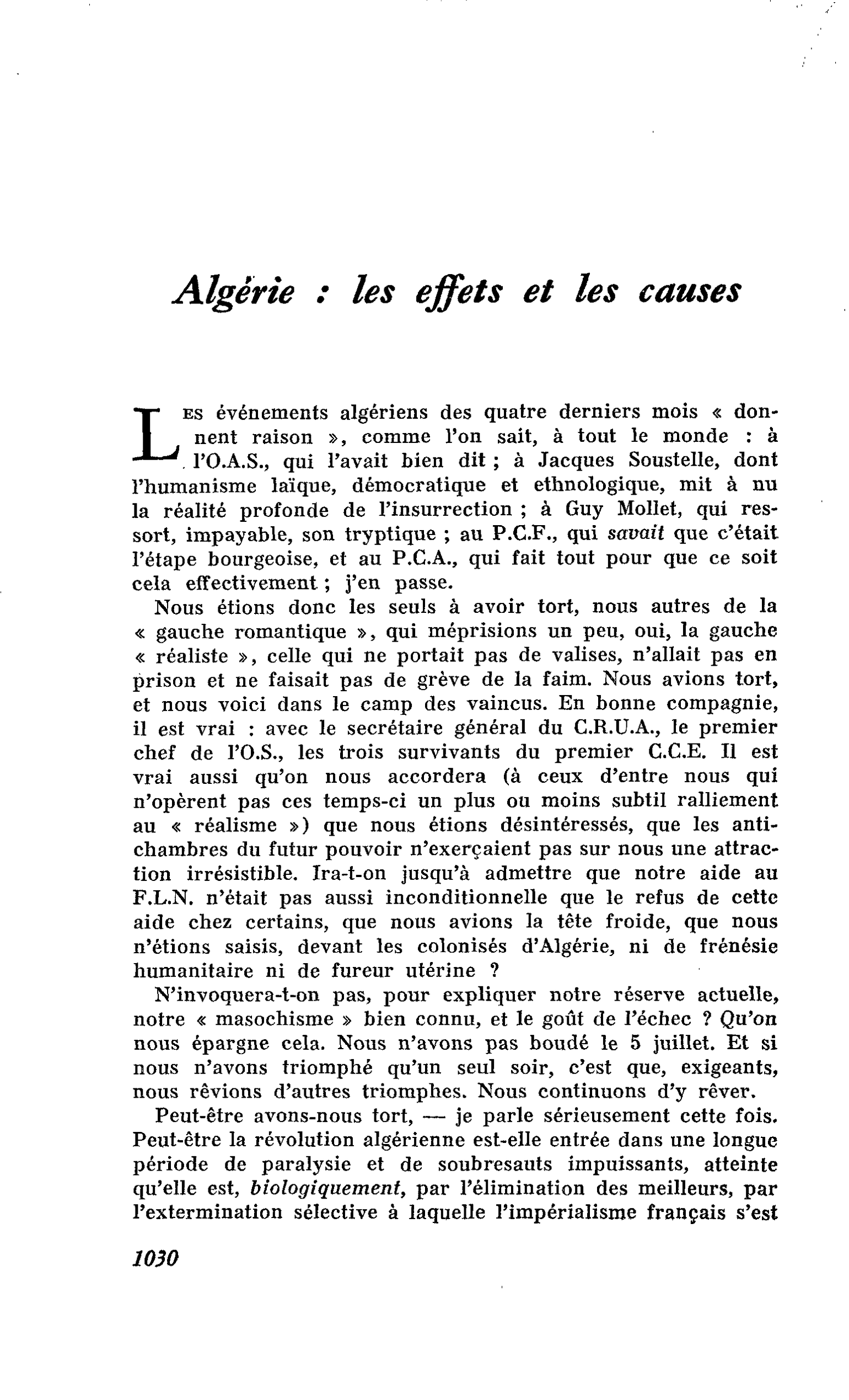 Algérie : les effets et les causes