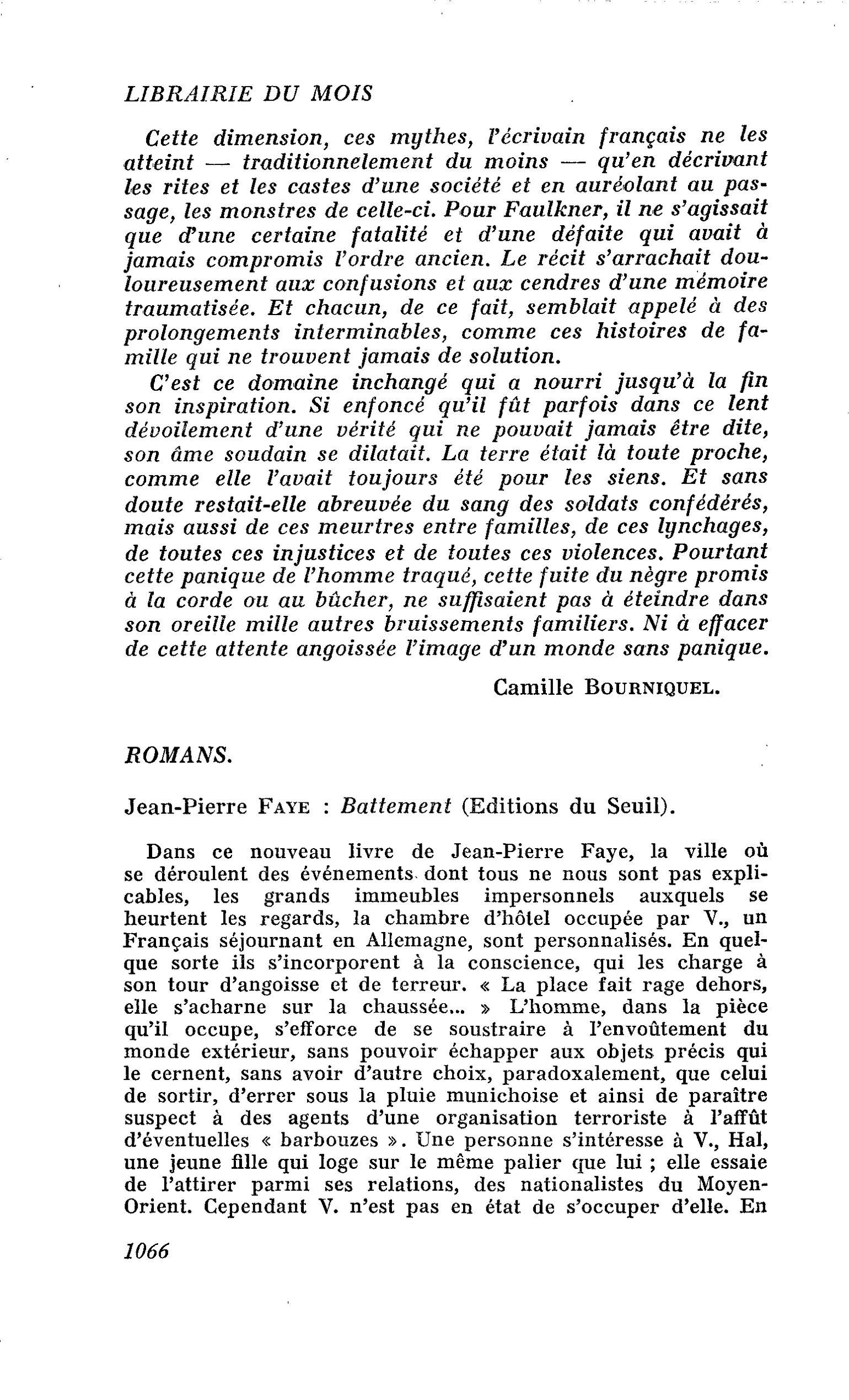 Jean-Pierre Faye : Battement