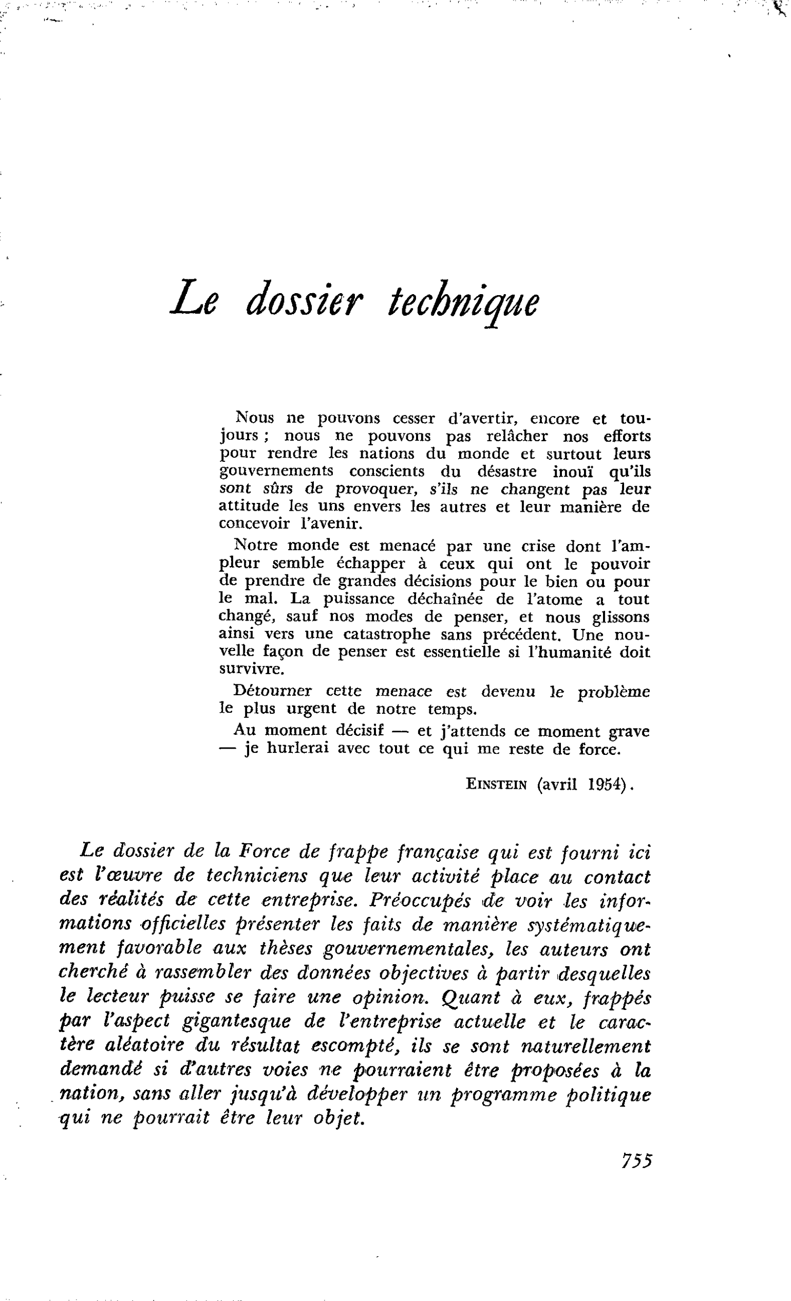 Le dossier technique