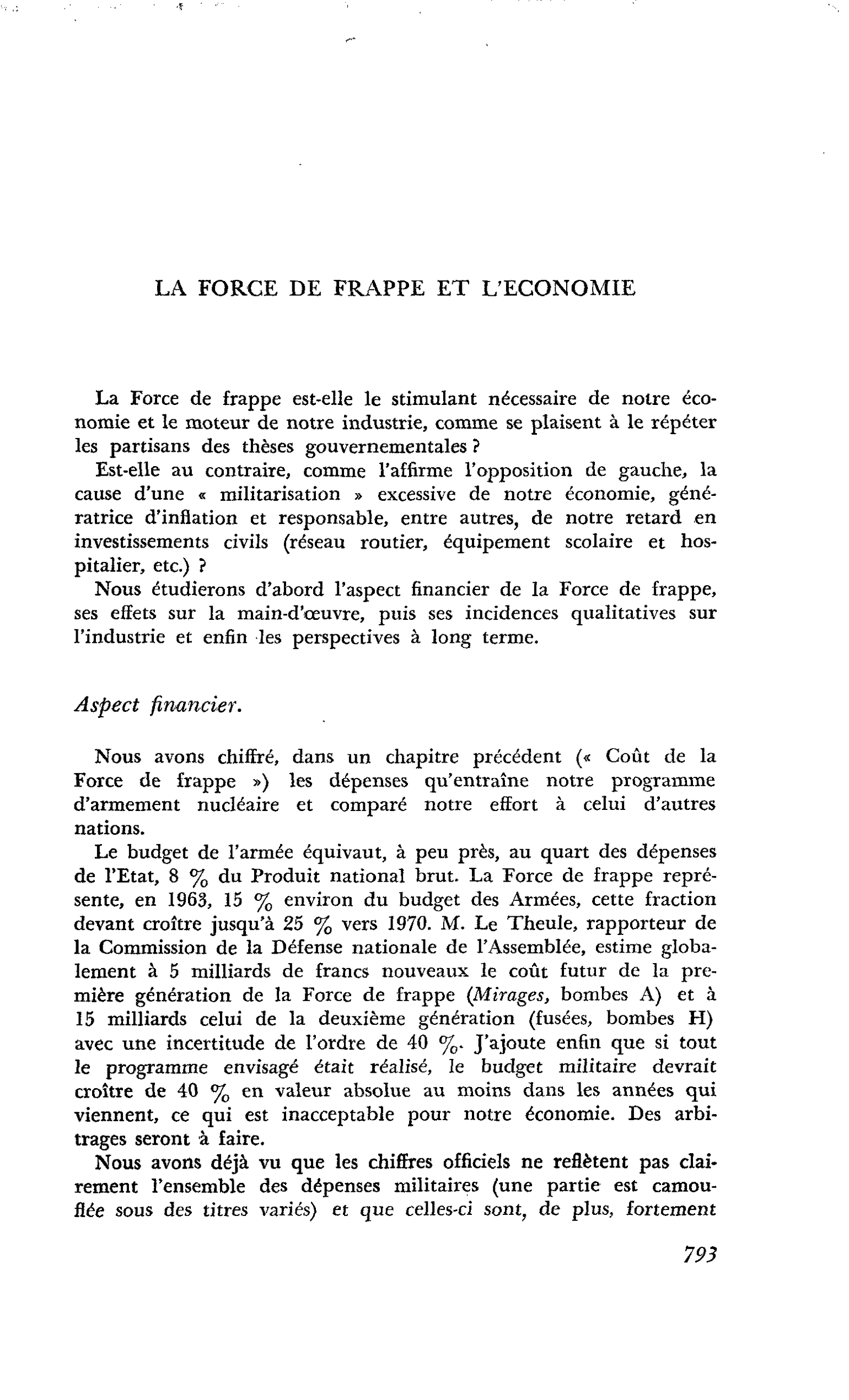 LA FORCE DE FRAPPE ET L’ECONOMIE