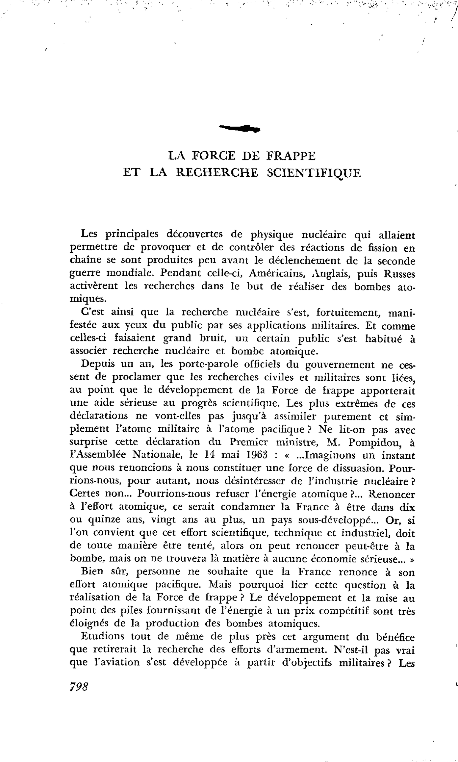 LA FORCE DE FRAPPE ET LA RECHERCHE SCIENTIFIQUE