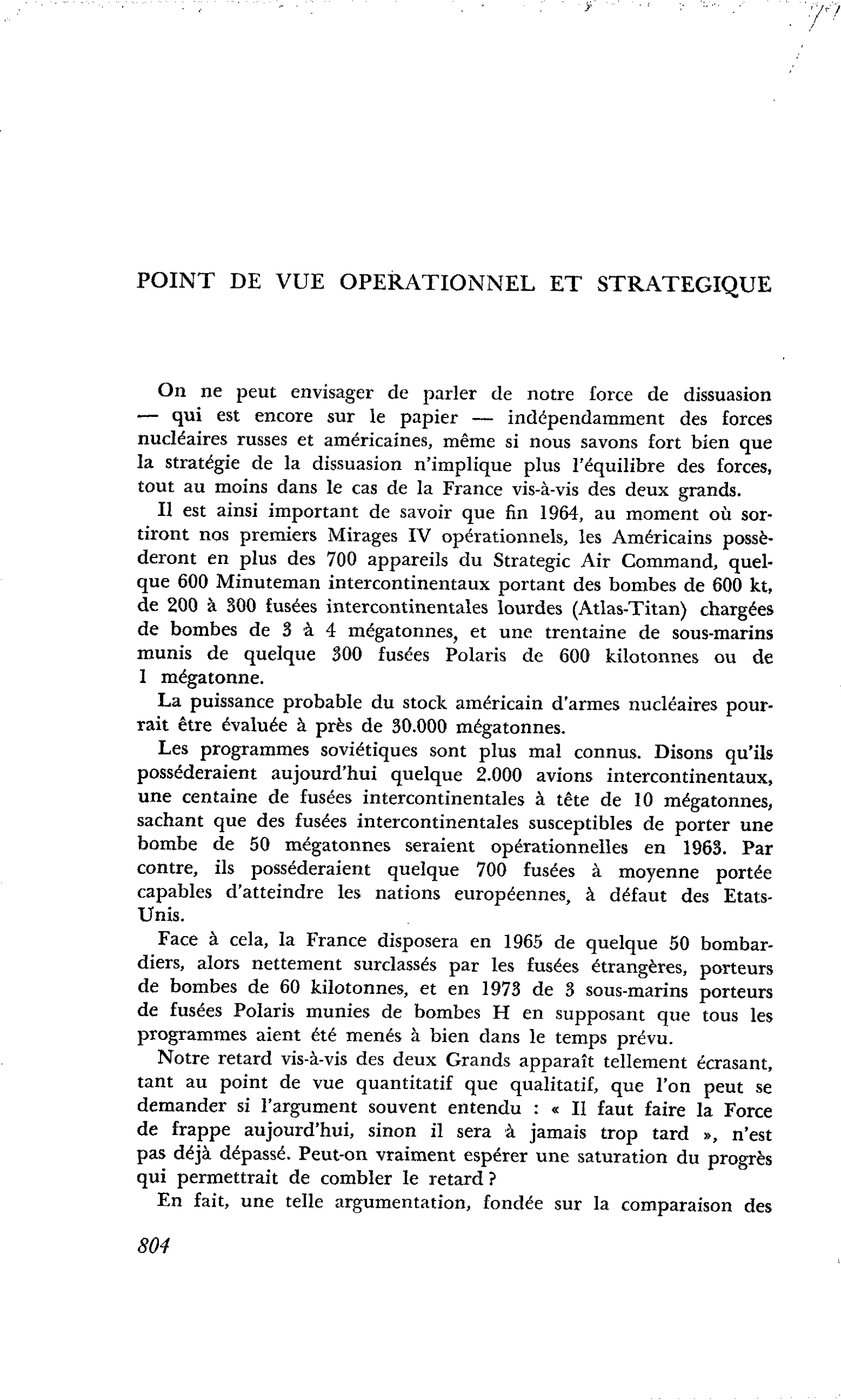 POINT DE VUE OPERATIONNEL ET STRATEGIQUE