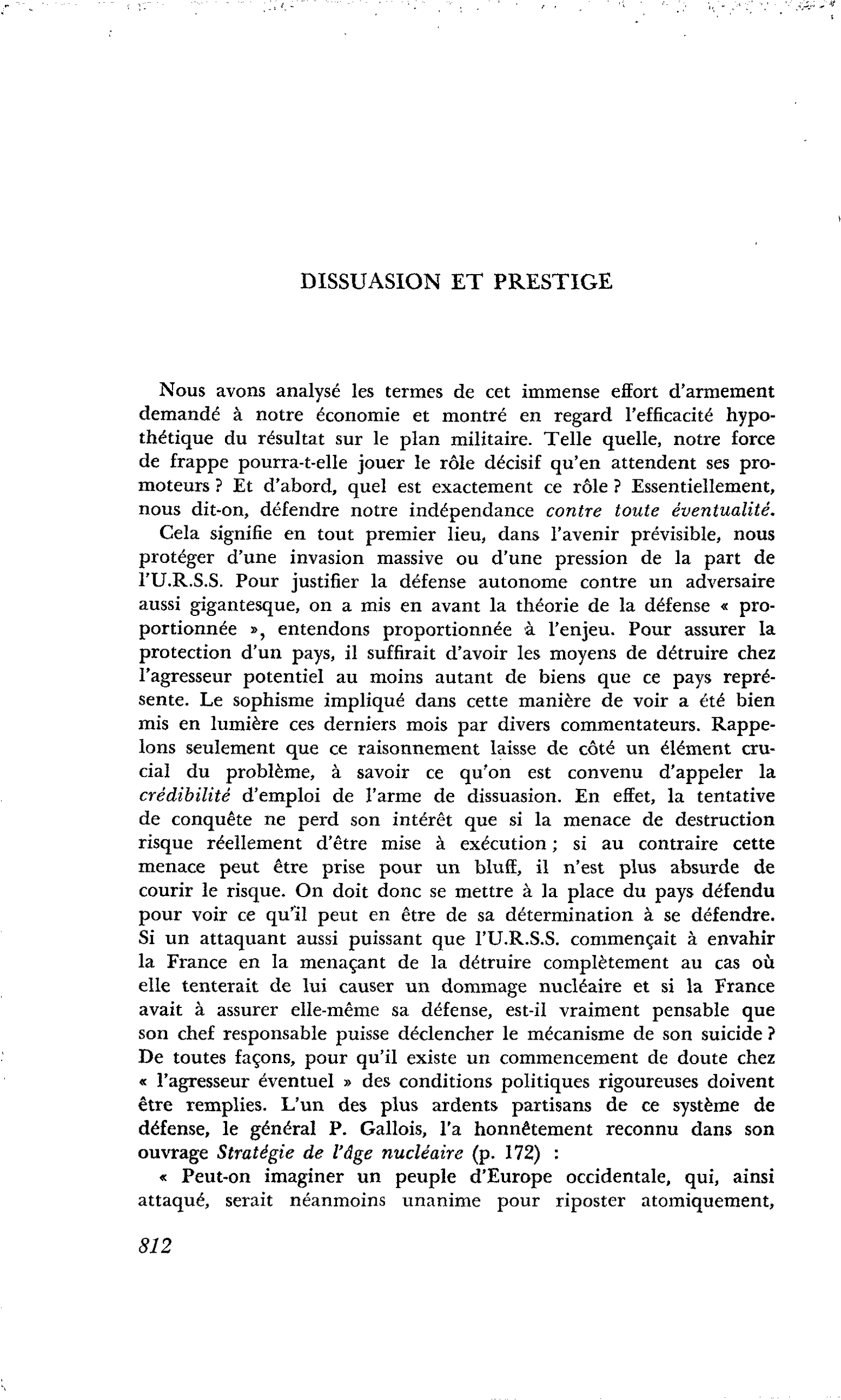 DISSUASION ET PRESTIGE