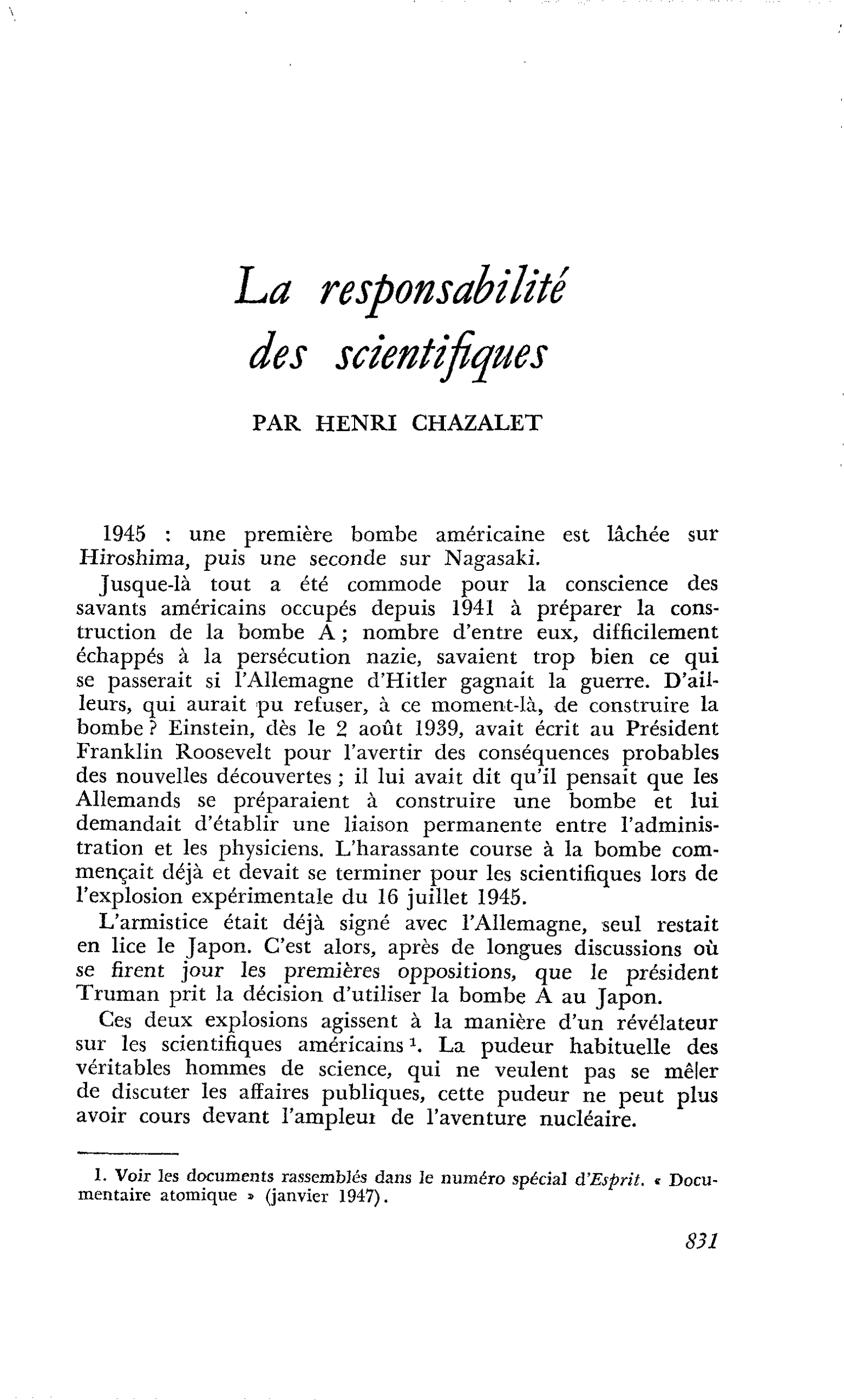 La responsabilité des scientifiques