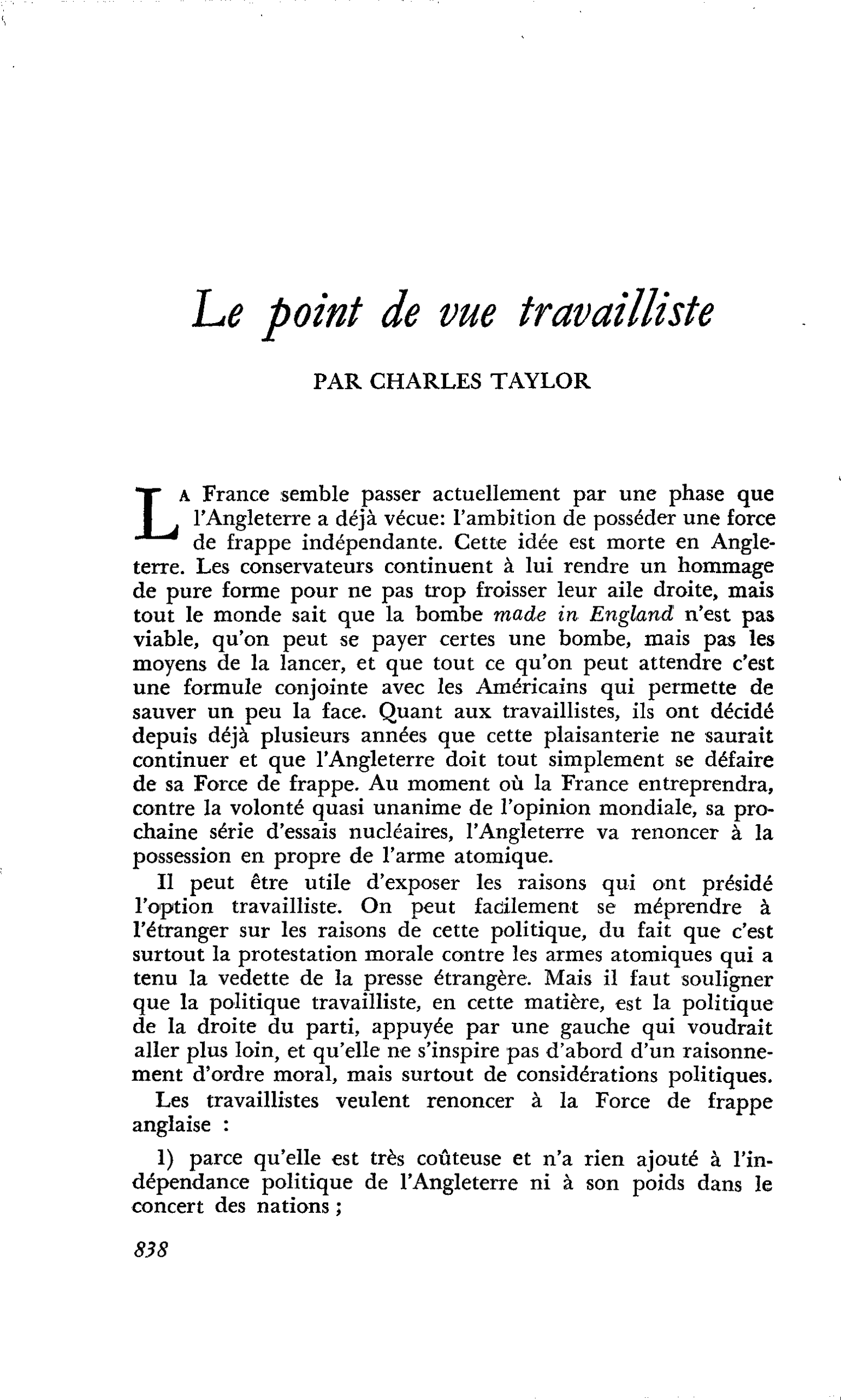 Le point de vue travailliste