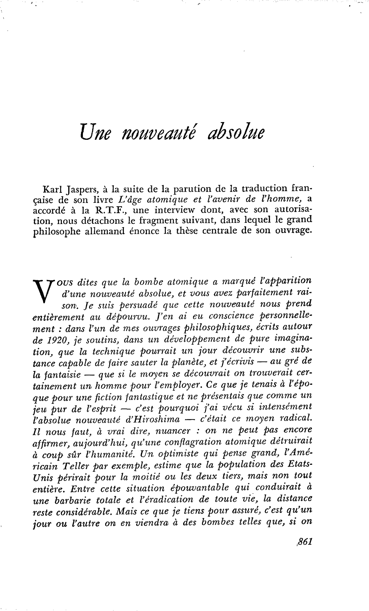 Une nouveauté absolue
