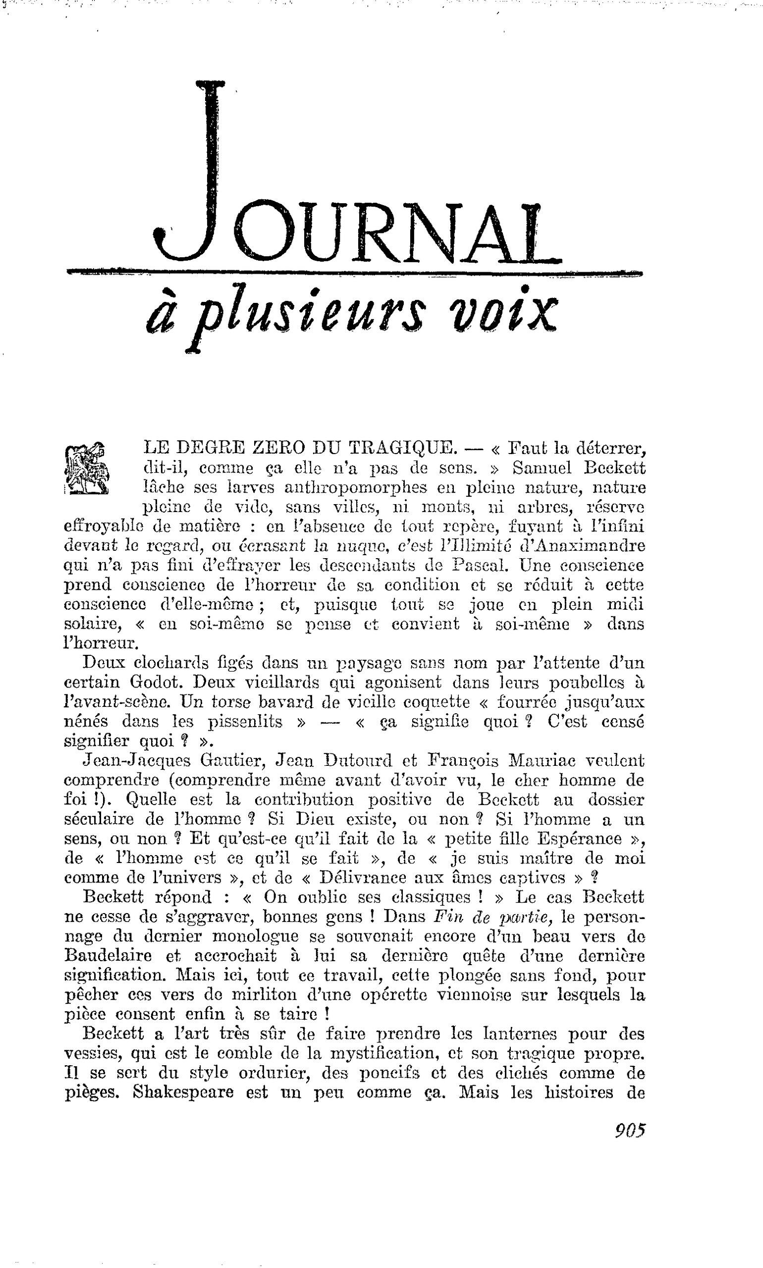 LE DEGRE ZERO DU TRAGIQUE