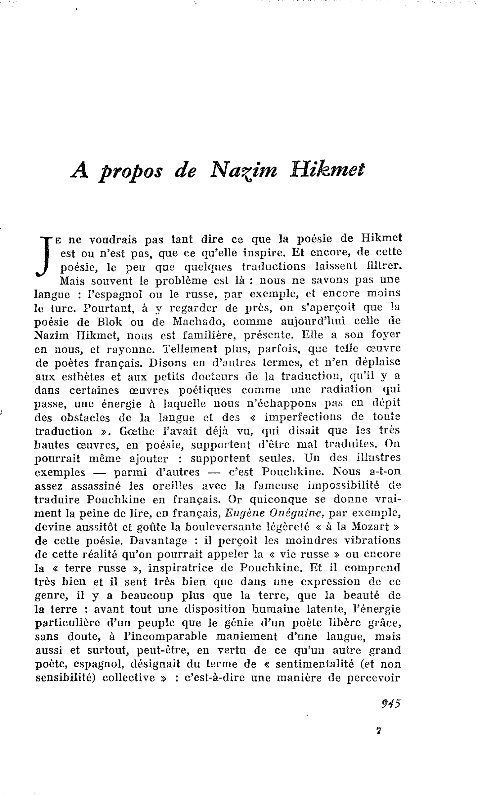 A propos de Nazim Hikmet