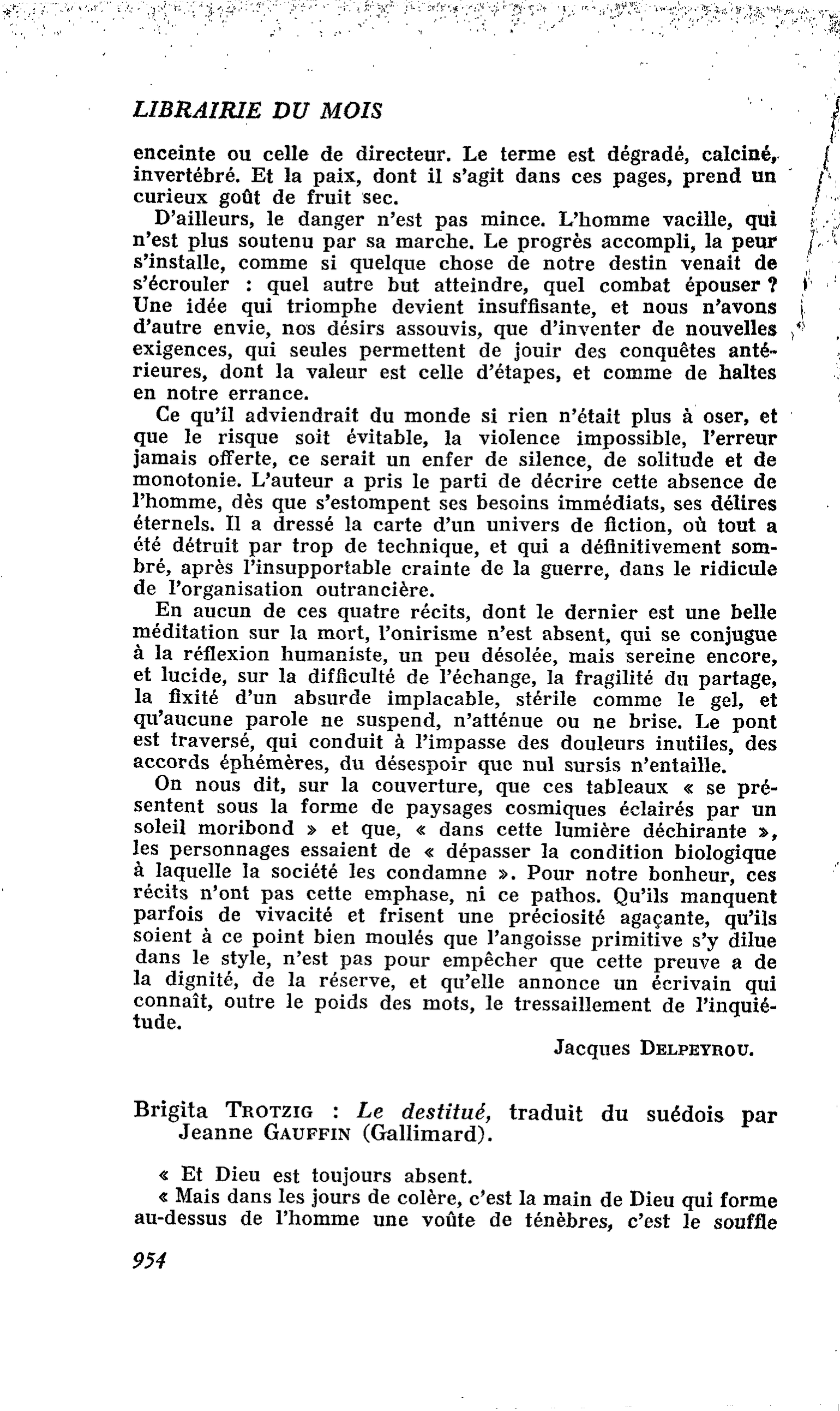 Brigita Trotzig : Le destitué, traduit du suédois par Jeanne Gauffin