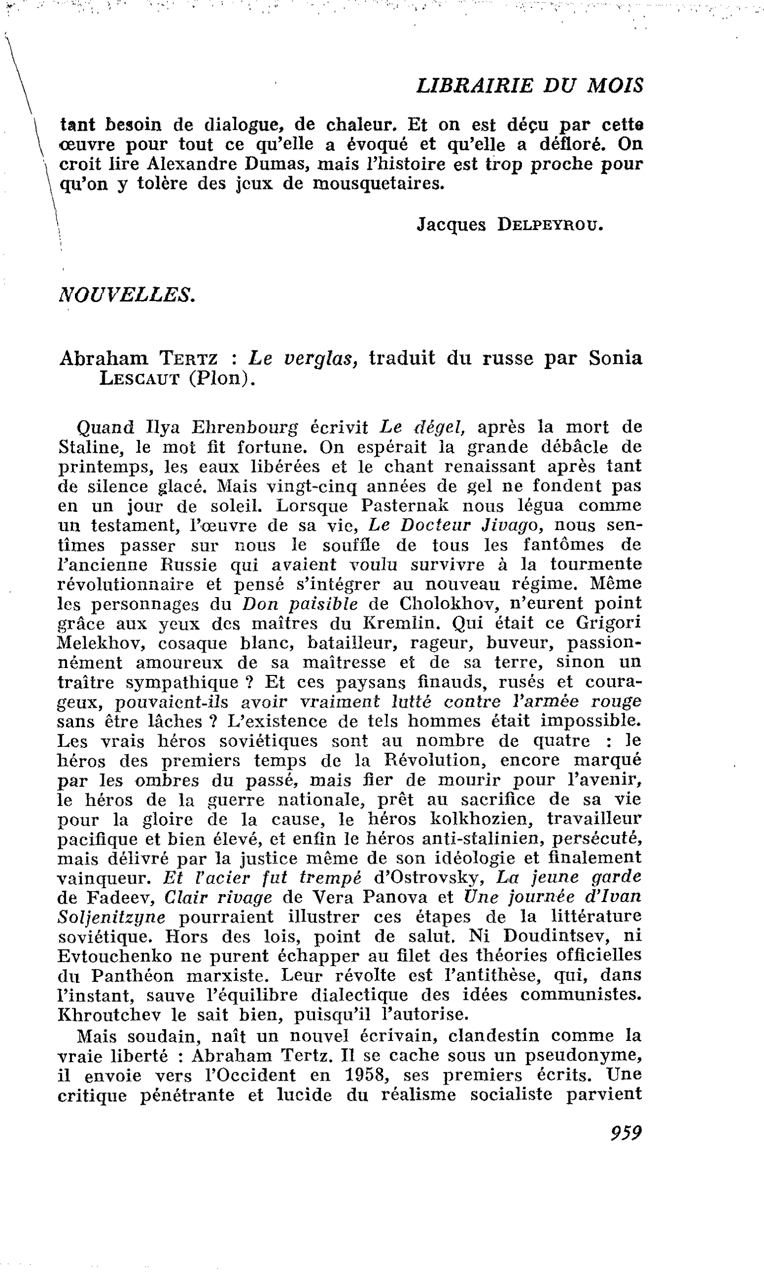 Abraham Tertz : Le verglas, traduit du russe par Sonia Lescaut