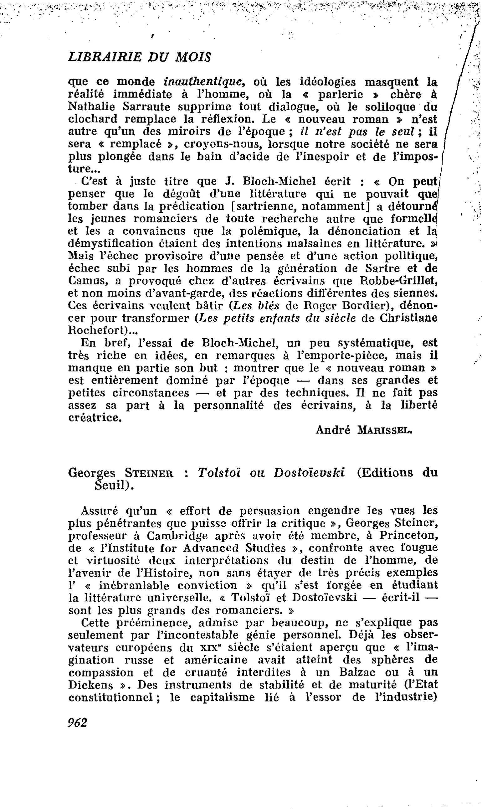 George Steiner : Tolstoï ou Dostoïevski