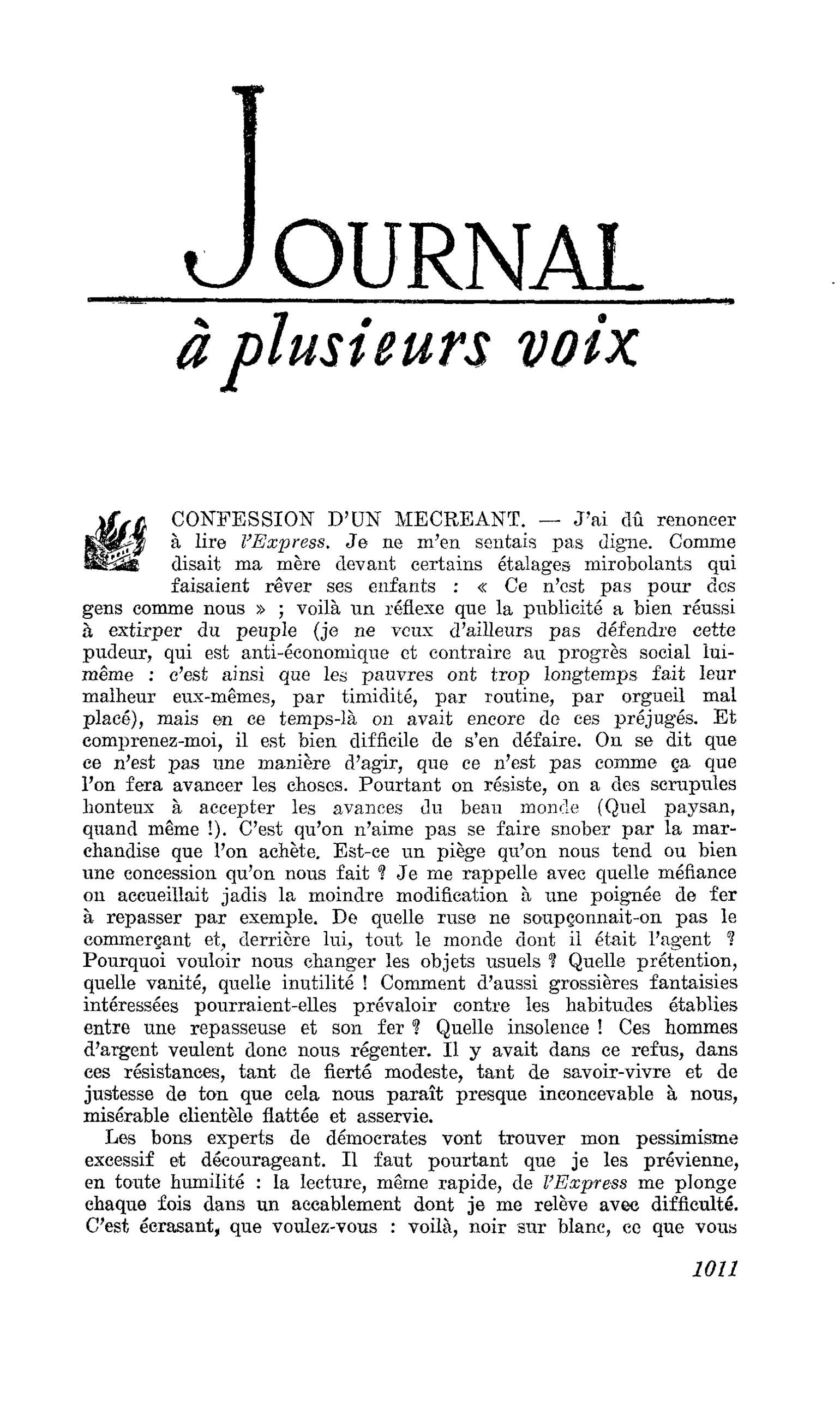CONFESSION D’UN MECREANT