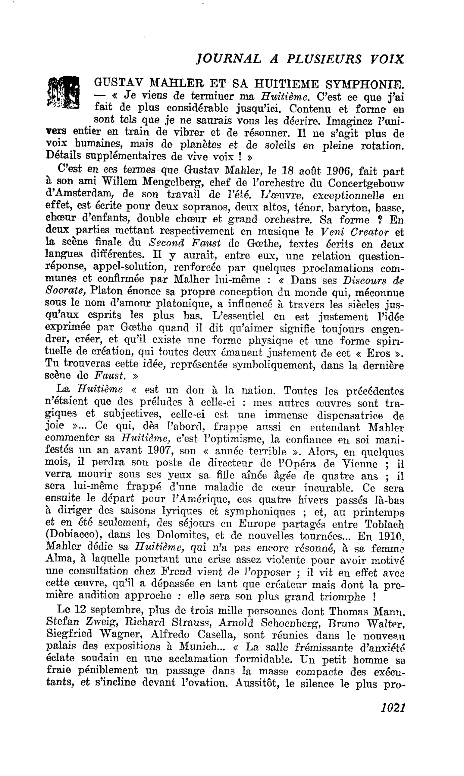 GUSTAV MAHLER ET SA HUITIEME SYMPHONIE
