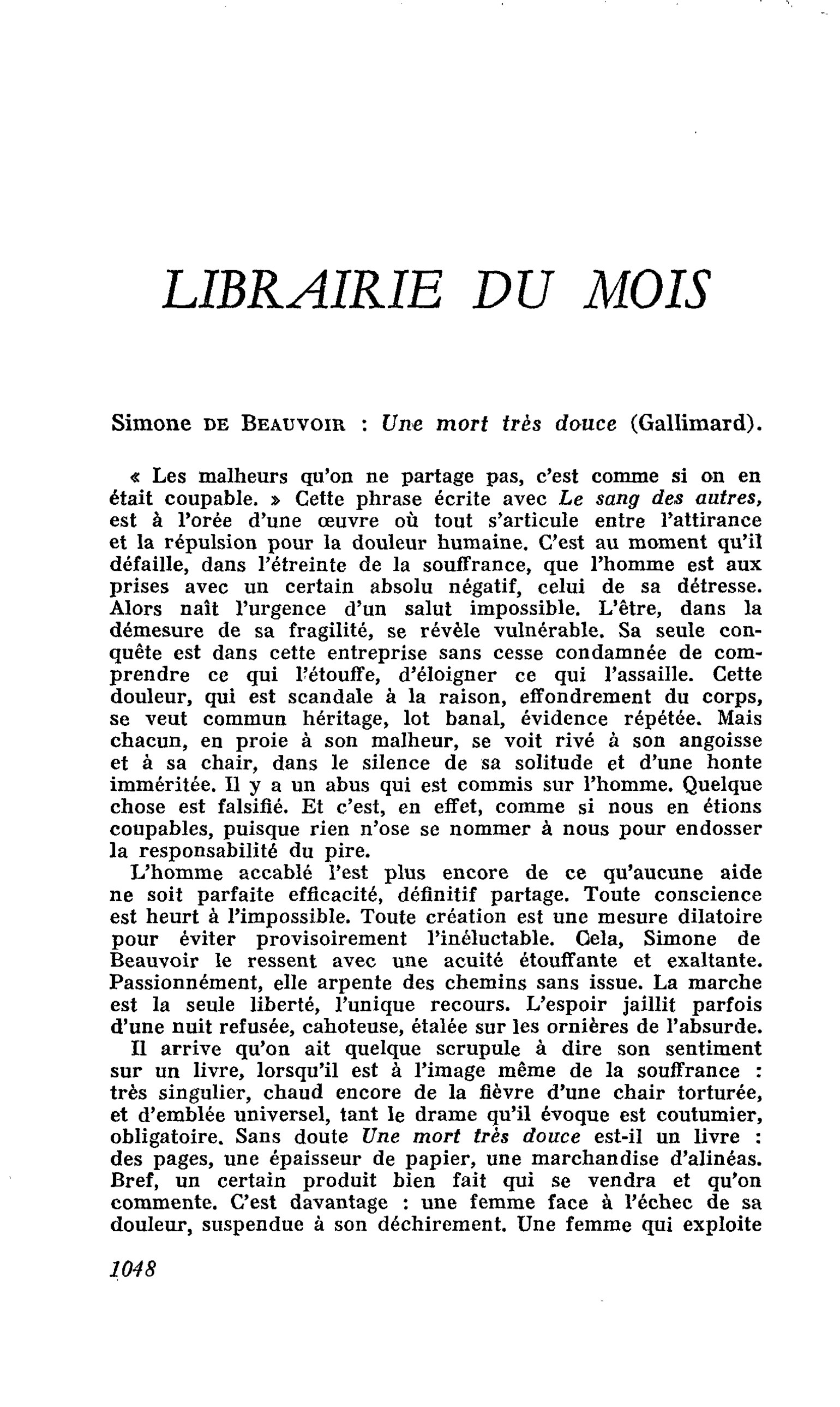 Simone de Beauvoir : Une mort très douce