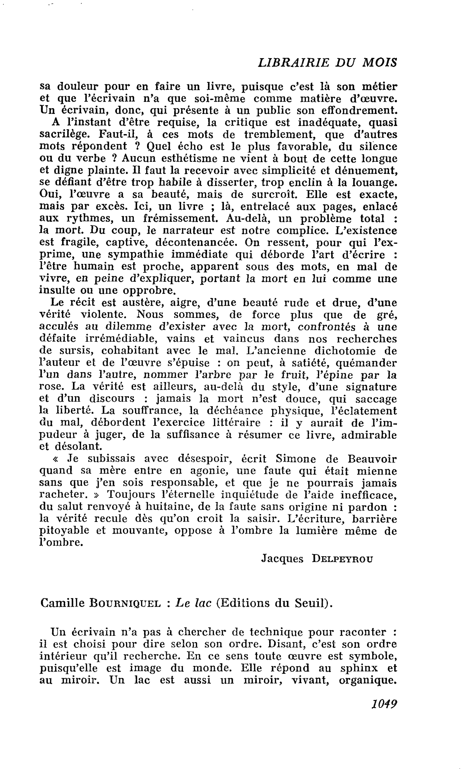 Camille Bourniquel : Le lac