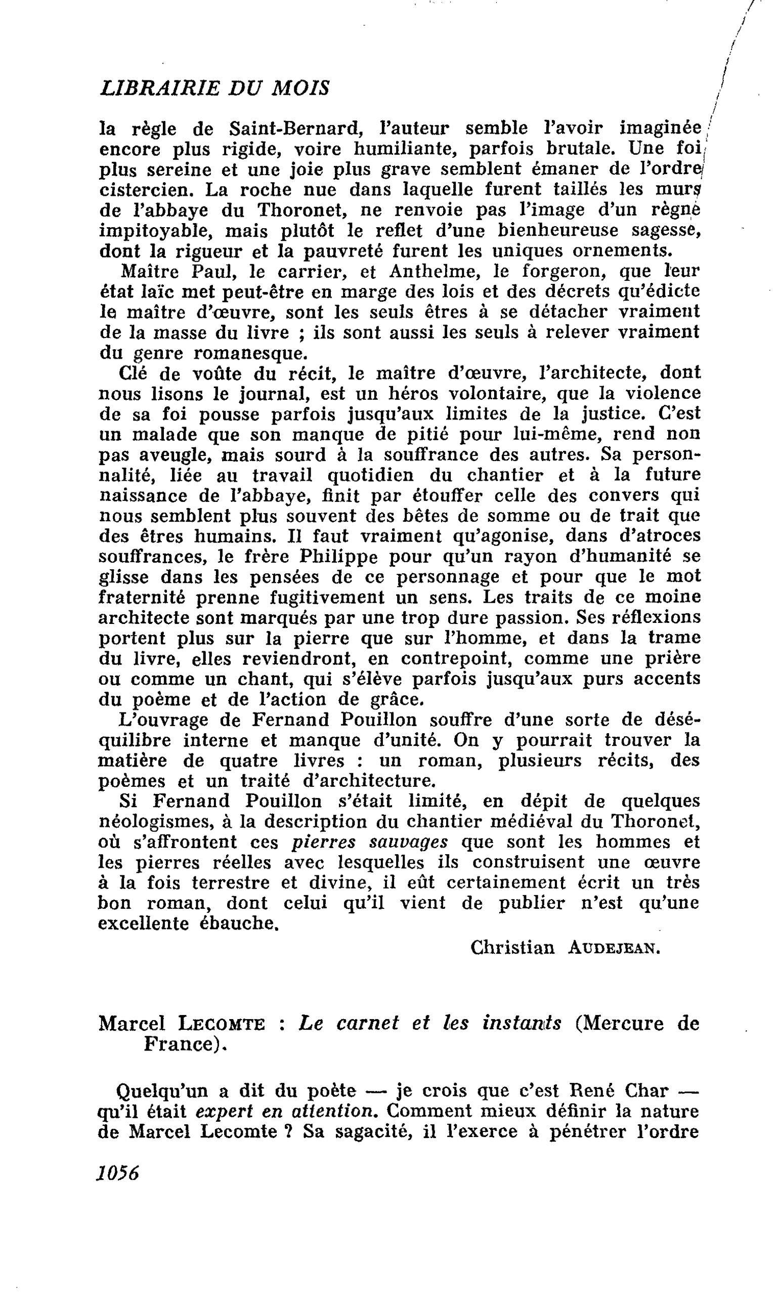 Marcel Lecomte : Le carnet et les instants