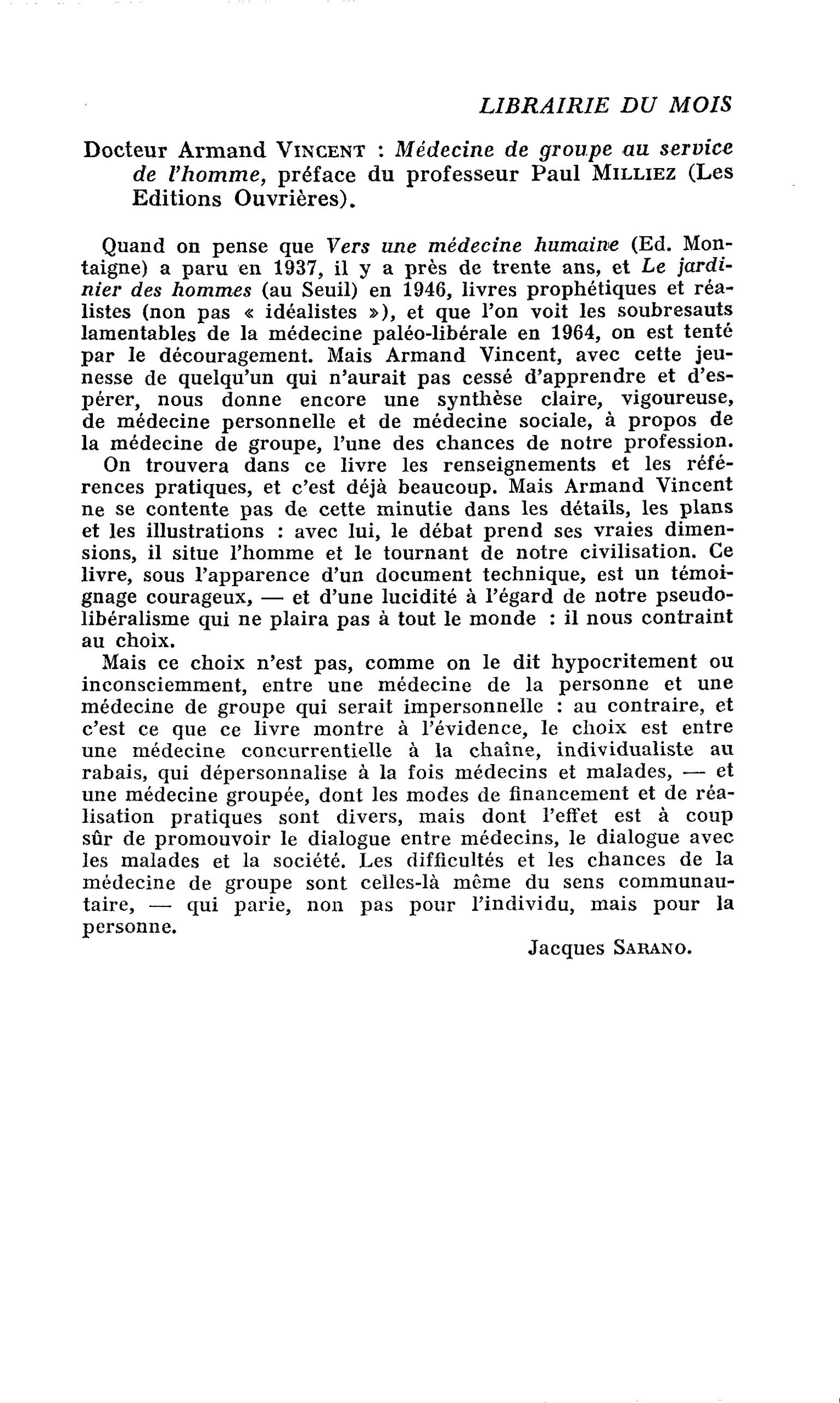 Docteur Armand Vincent : Médecine de groupe au service de l’homme