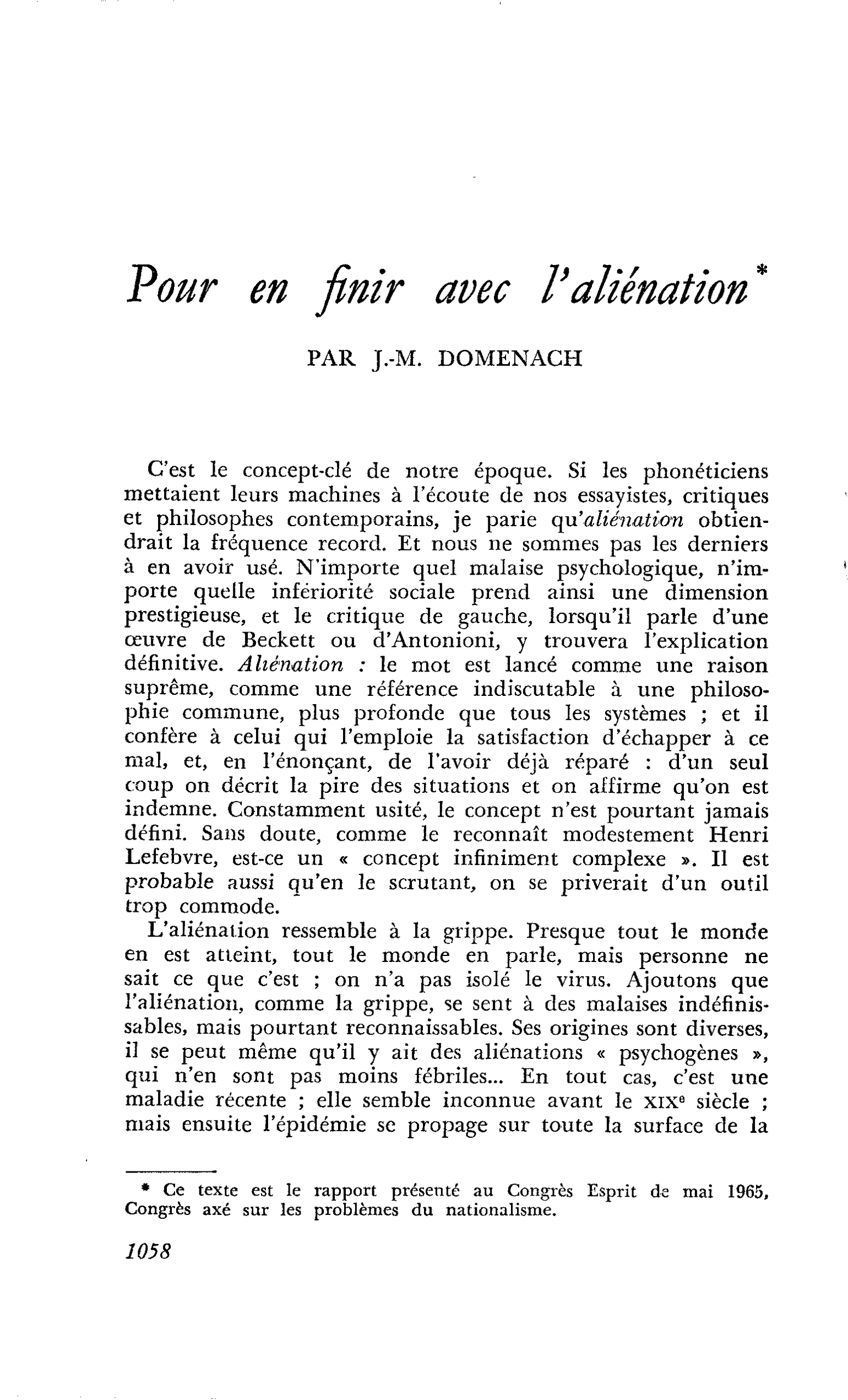 Pour en finir avec l’aliénation
