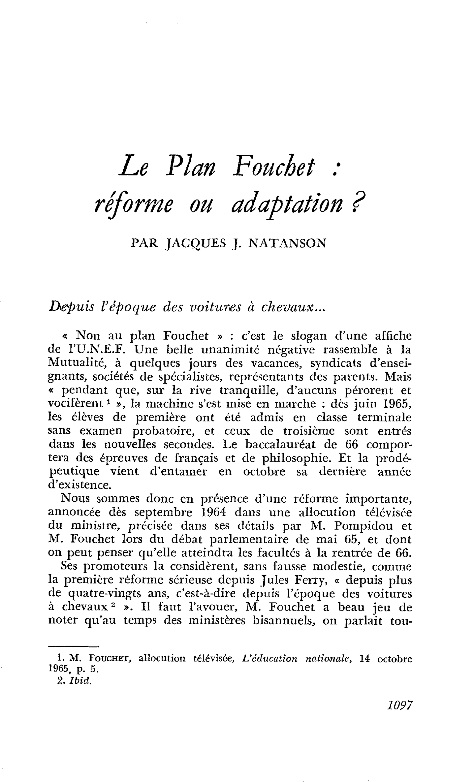 Le Vlan Fouchet : réforme ou adaptation ?
