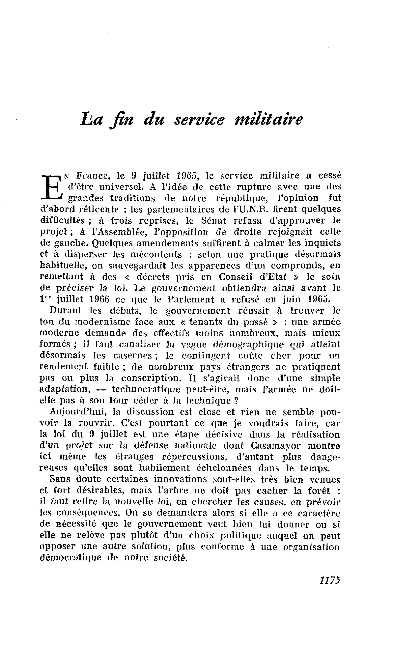 La fin du service militaire