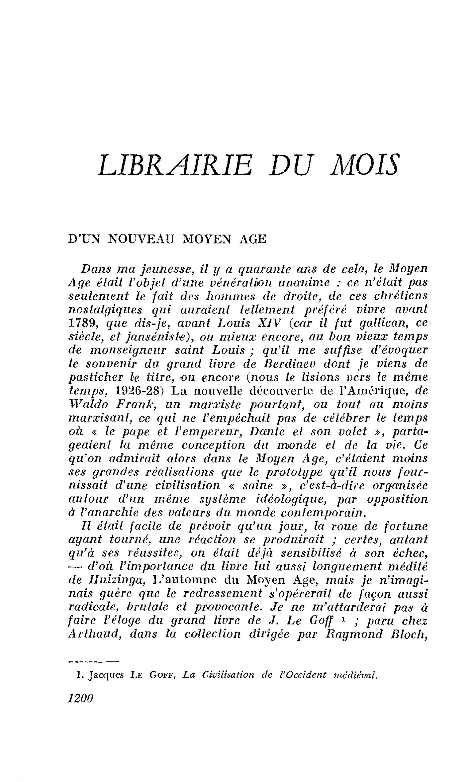 D’UN NOUVEAU MOYEN AGE