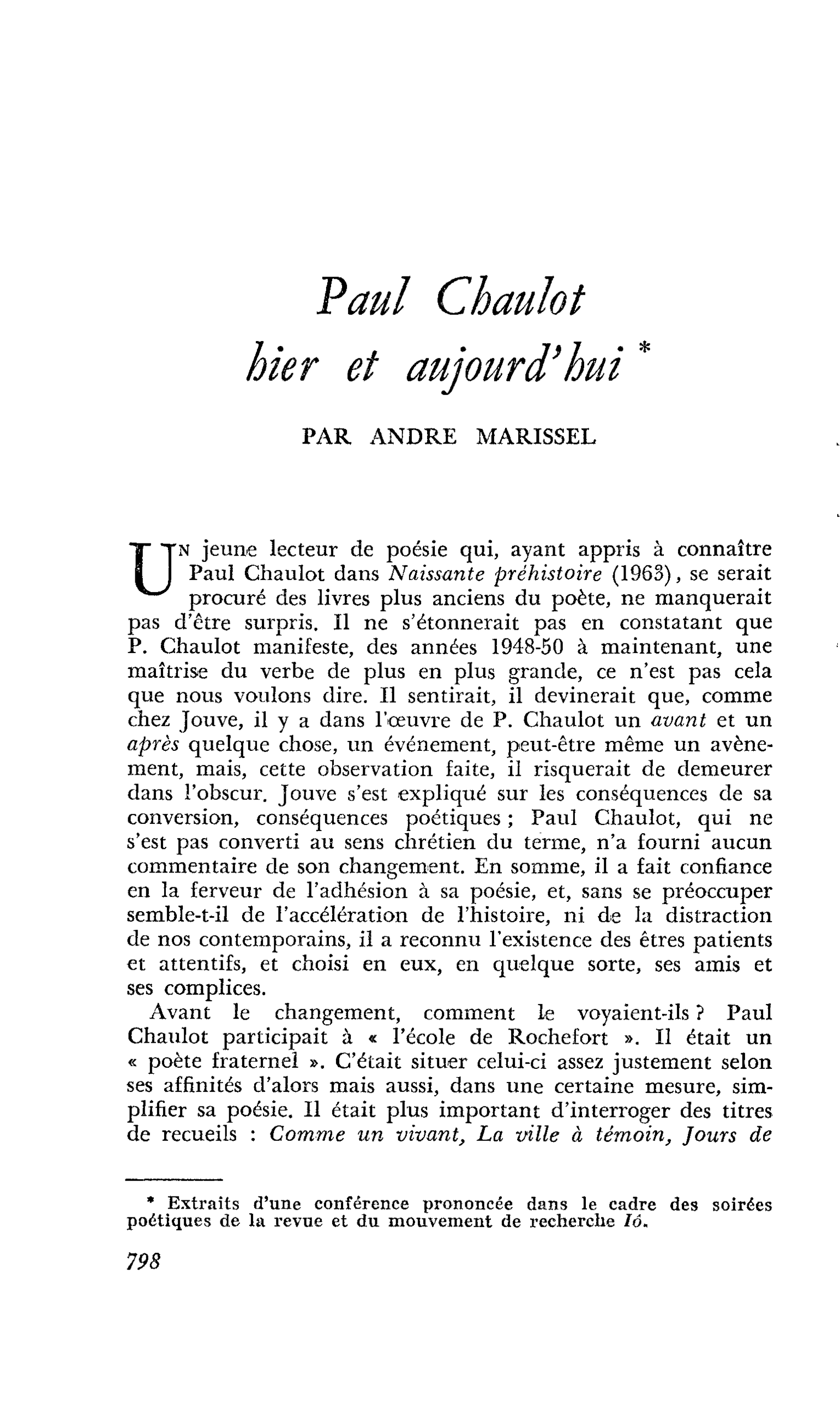 Paul Chaulot hier et aujourd’hui