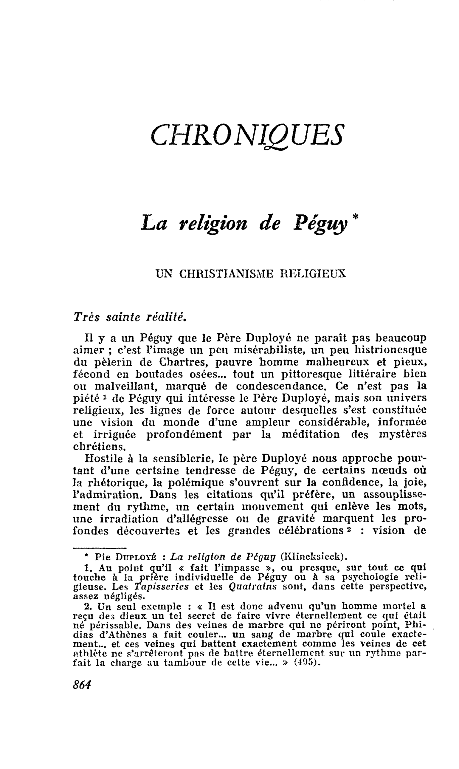 La religion de Péguy. UN CHRISTIANISME RELIGIEUX