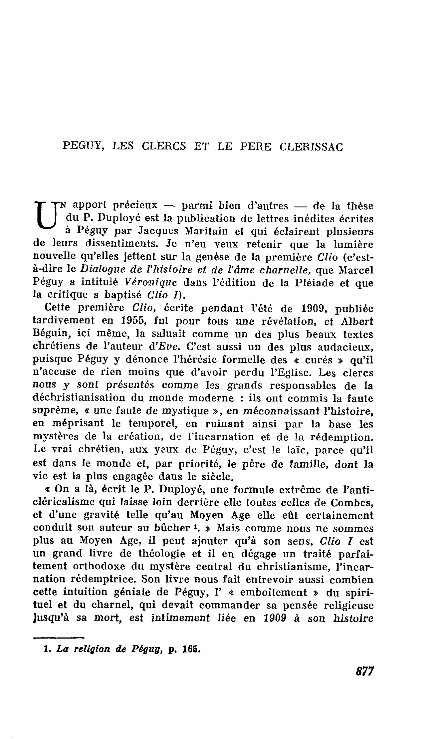 La religion de Péguy : PEGUY, LES CLERCS ET LE PERE CLERISSAC