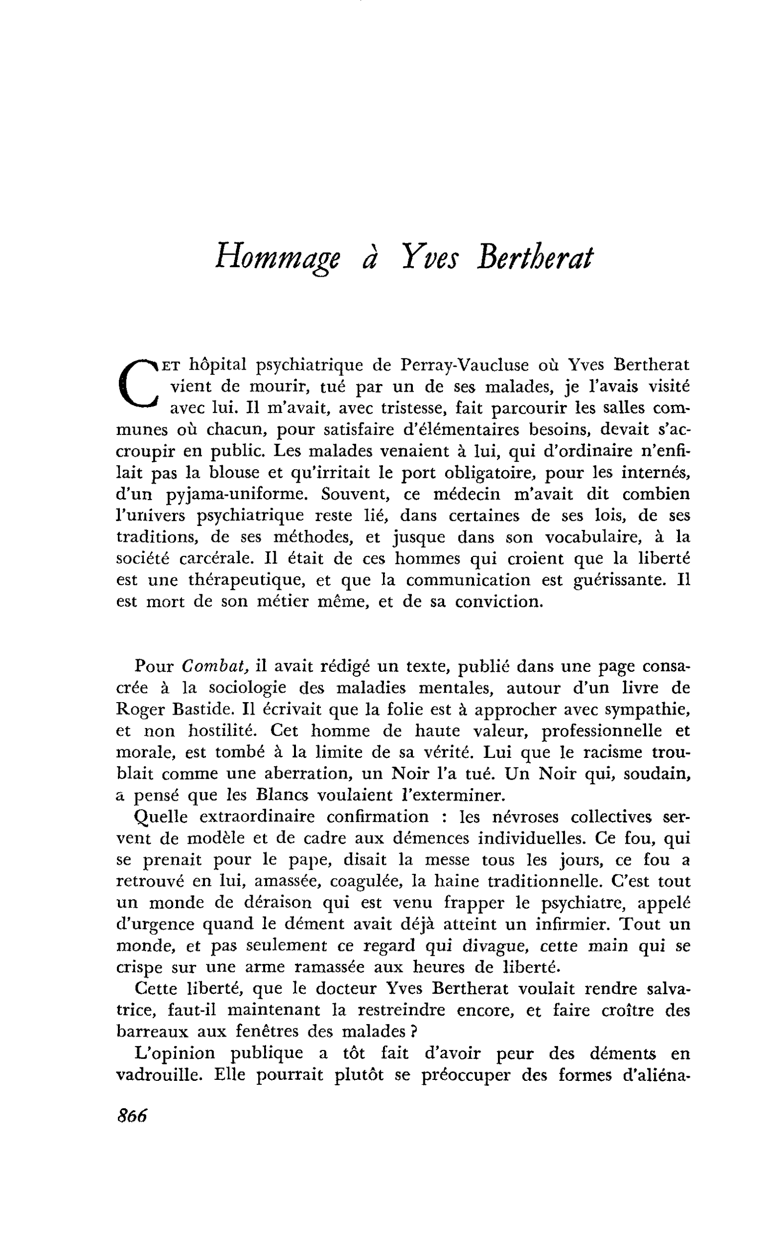 Hommage à Yves Bertherat