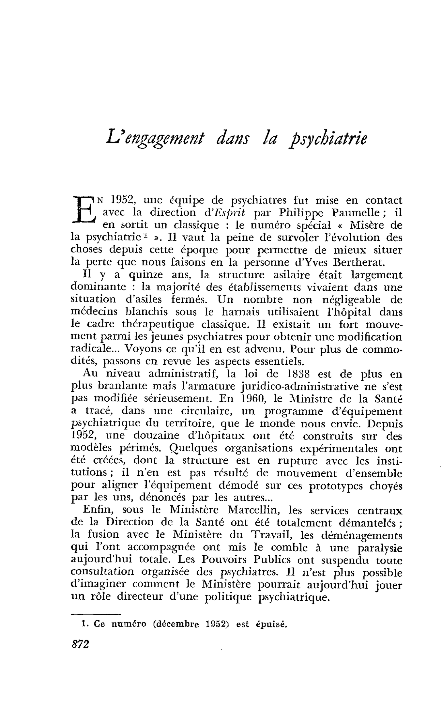 L’engagement dans la psychiatrie