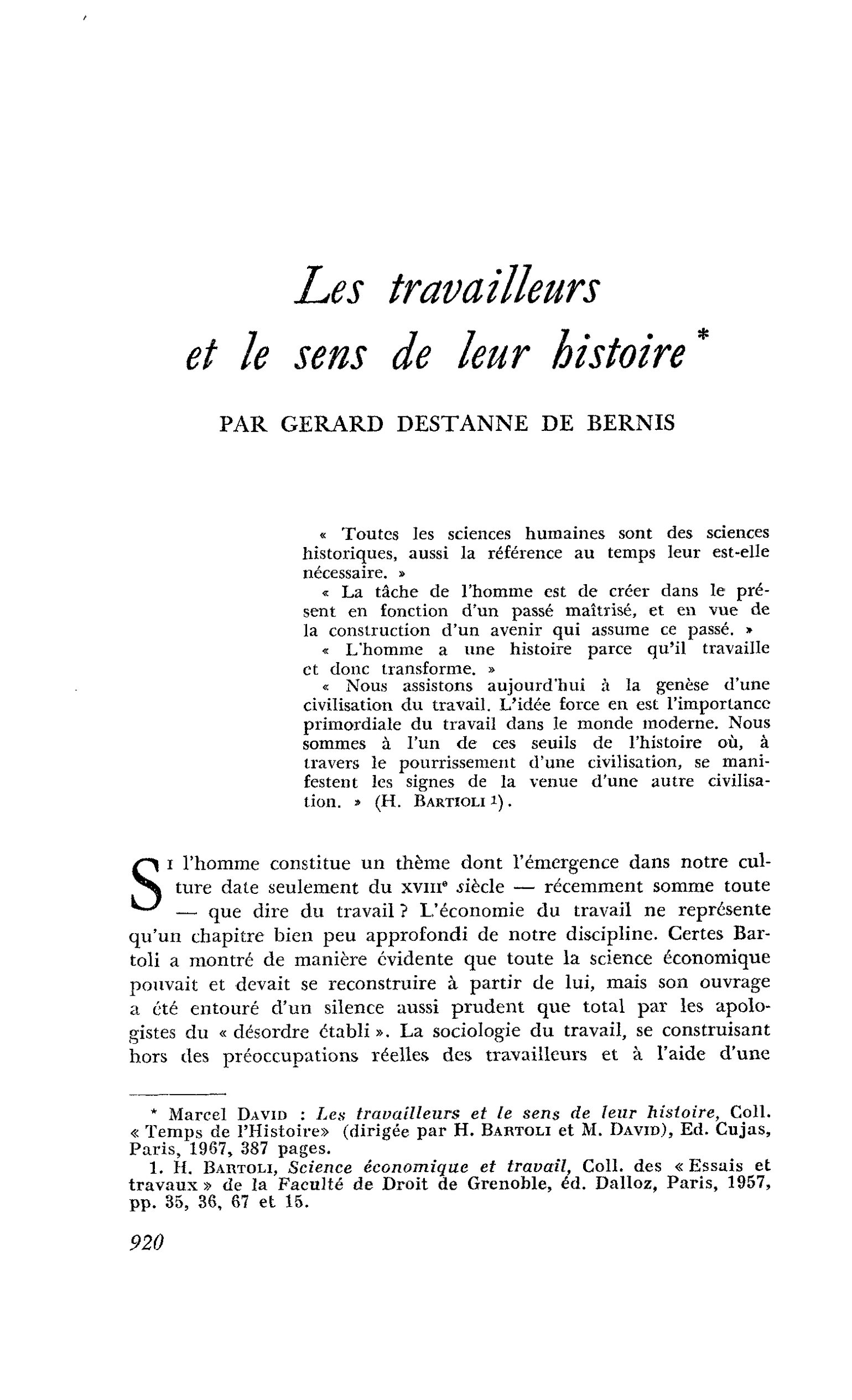 Les travailleurs et le sens de leur histoire