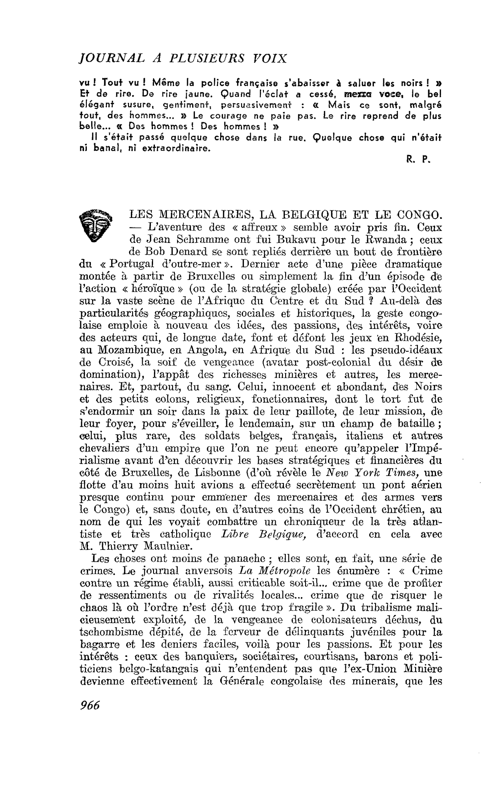 LES MERCENAIRES, LA BELGIQUE ET LE CONGO