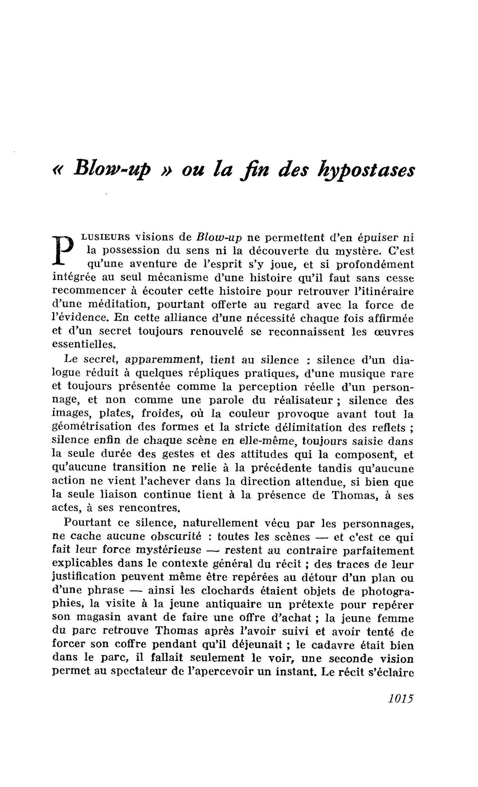 « Blow-up » ou la fin des hypostases
