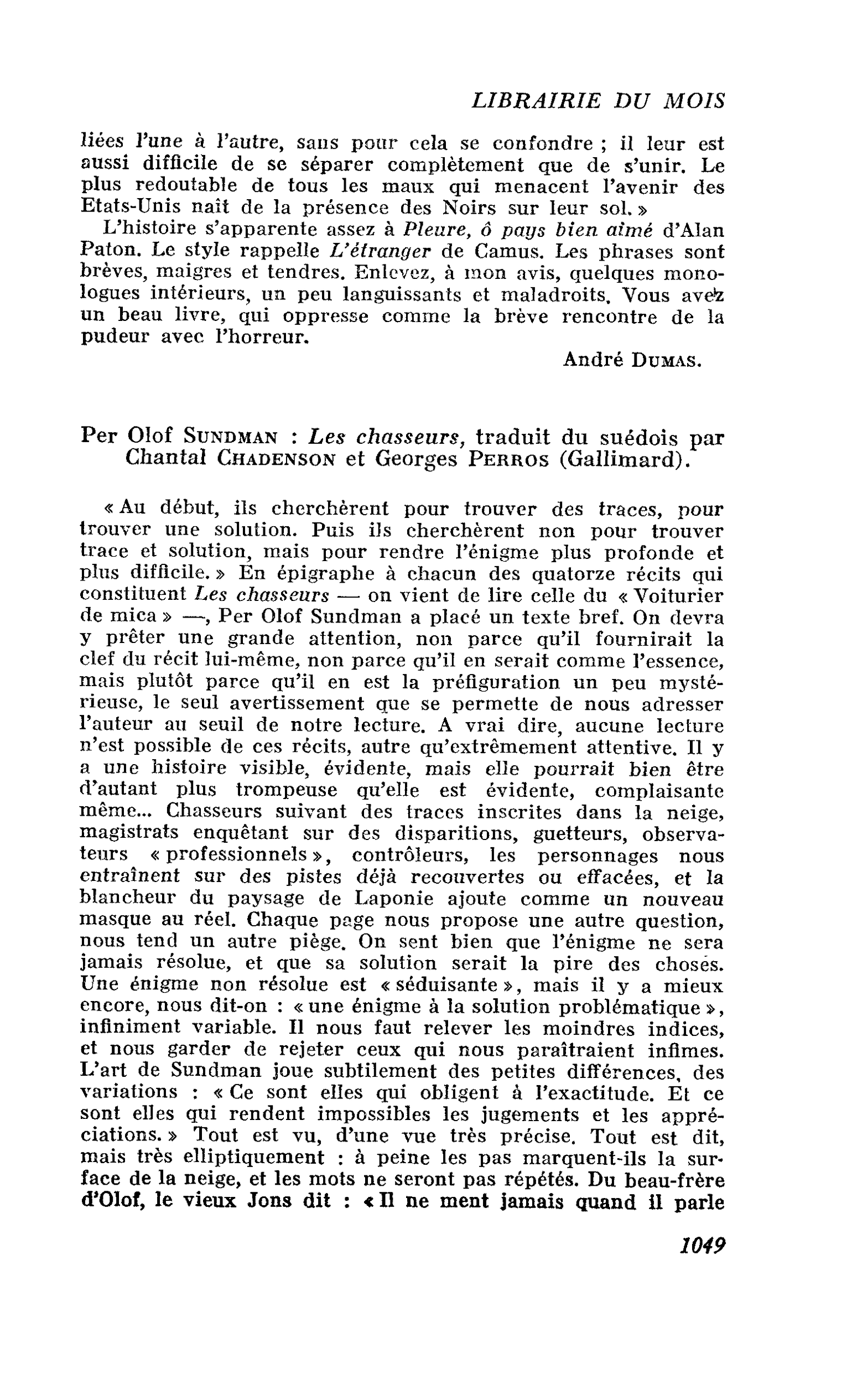 Per Olof Sundman : Les chasseurs