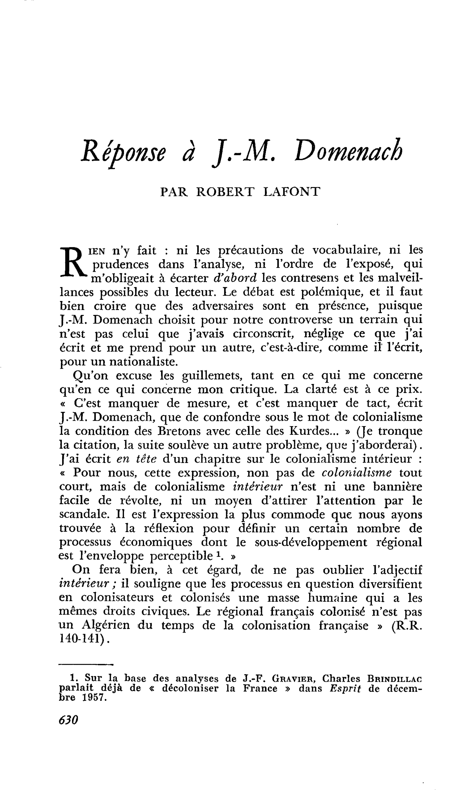 Réponse à J.-M. Domenach