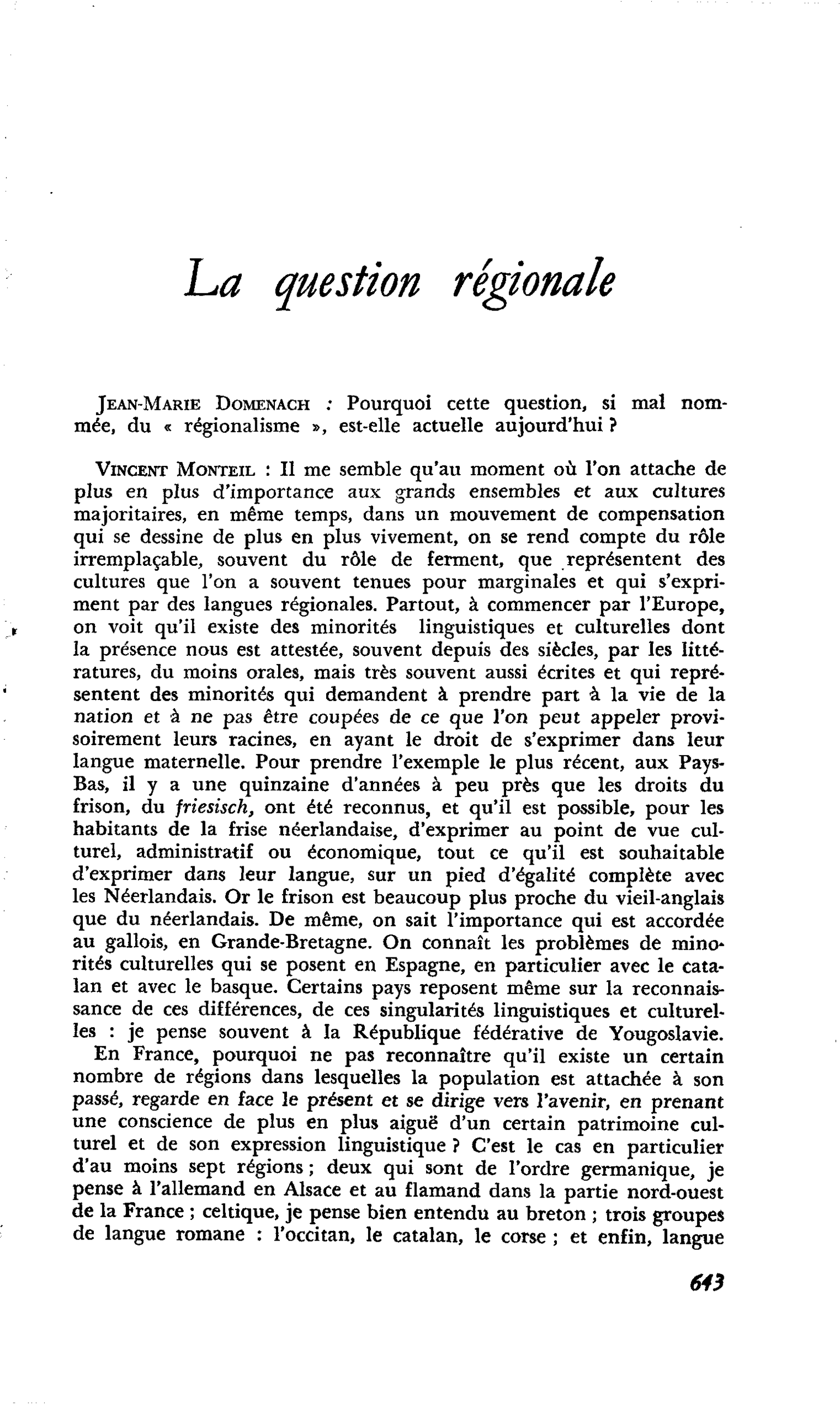La question régionale