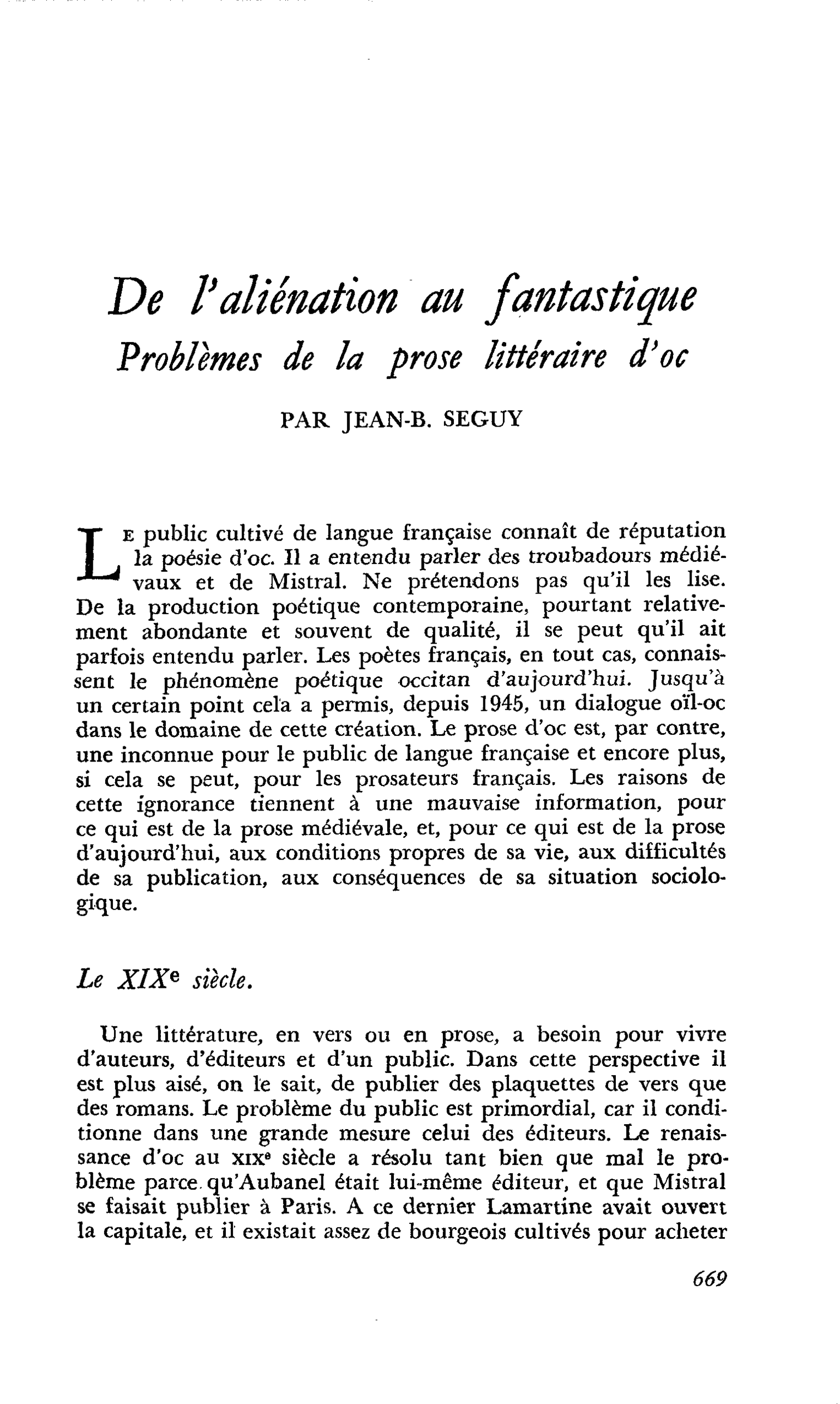 De l’aliénation au fantastique Problèmes de la prose littéraire d’oc