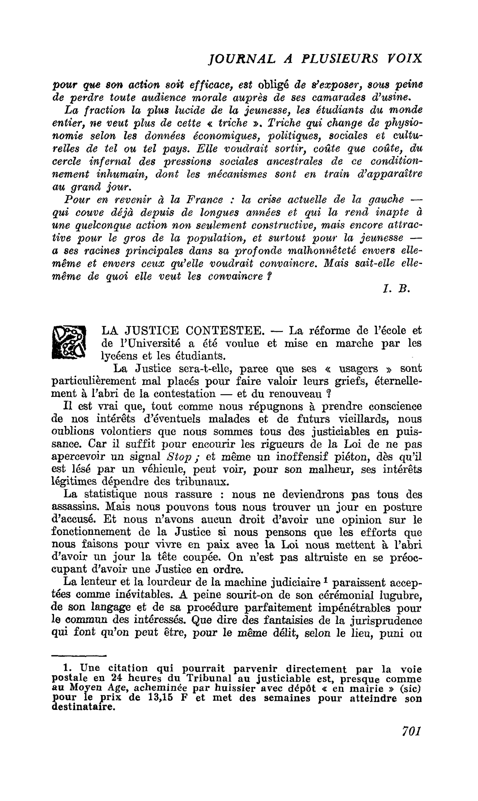 LA JUSTICE CONTESTEE