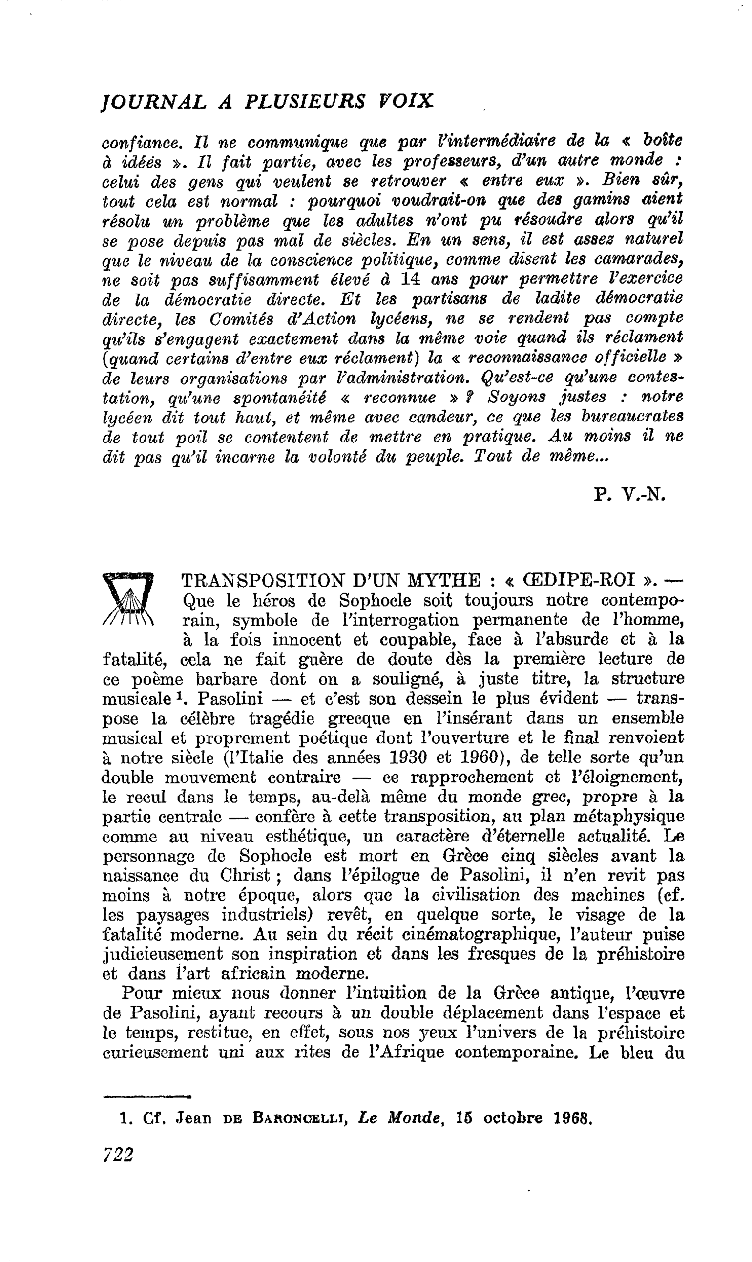TRANSPOSITION D’UN MYTHE : « OEDIPE-ROI »