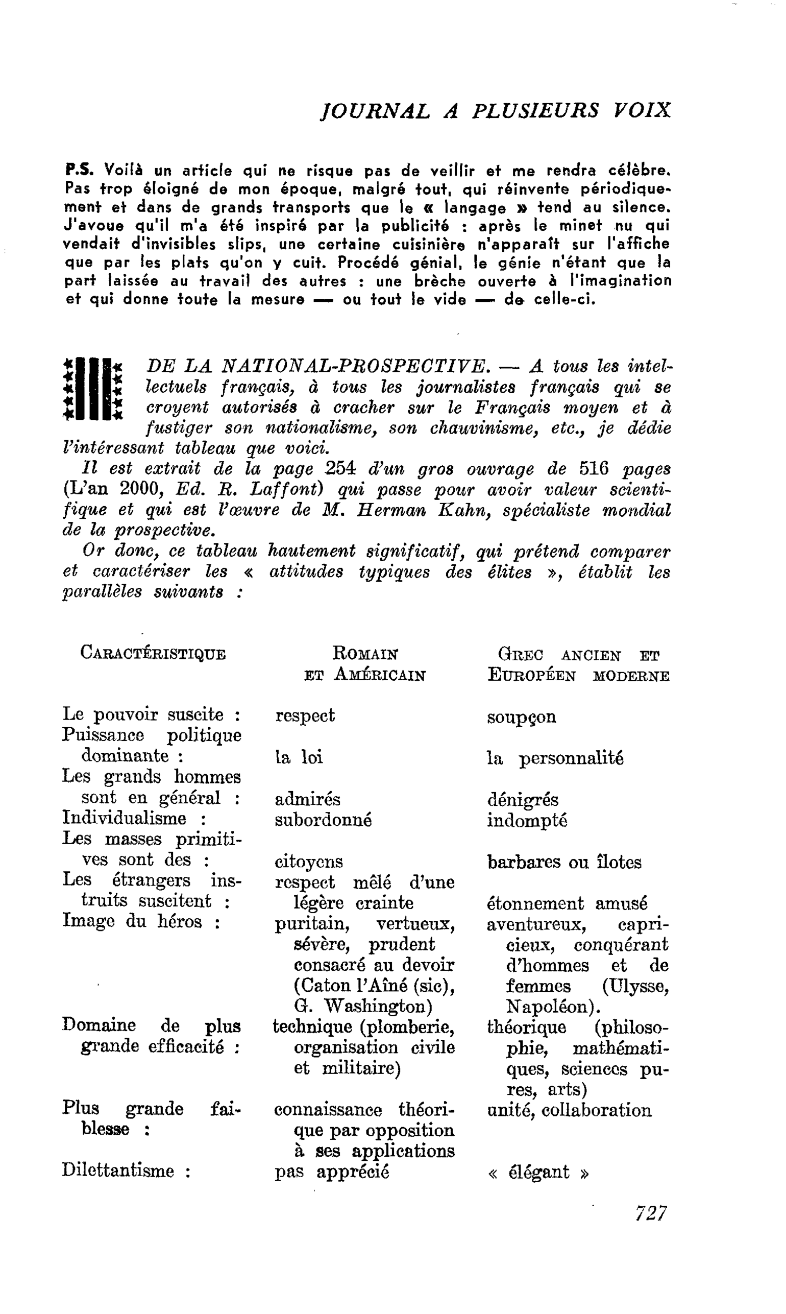 DE LA NATIONAL-PROSPECTIVE